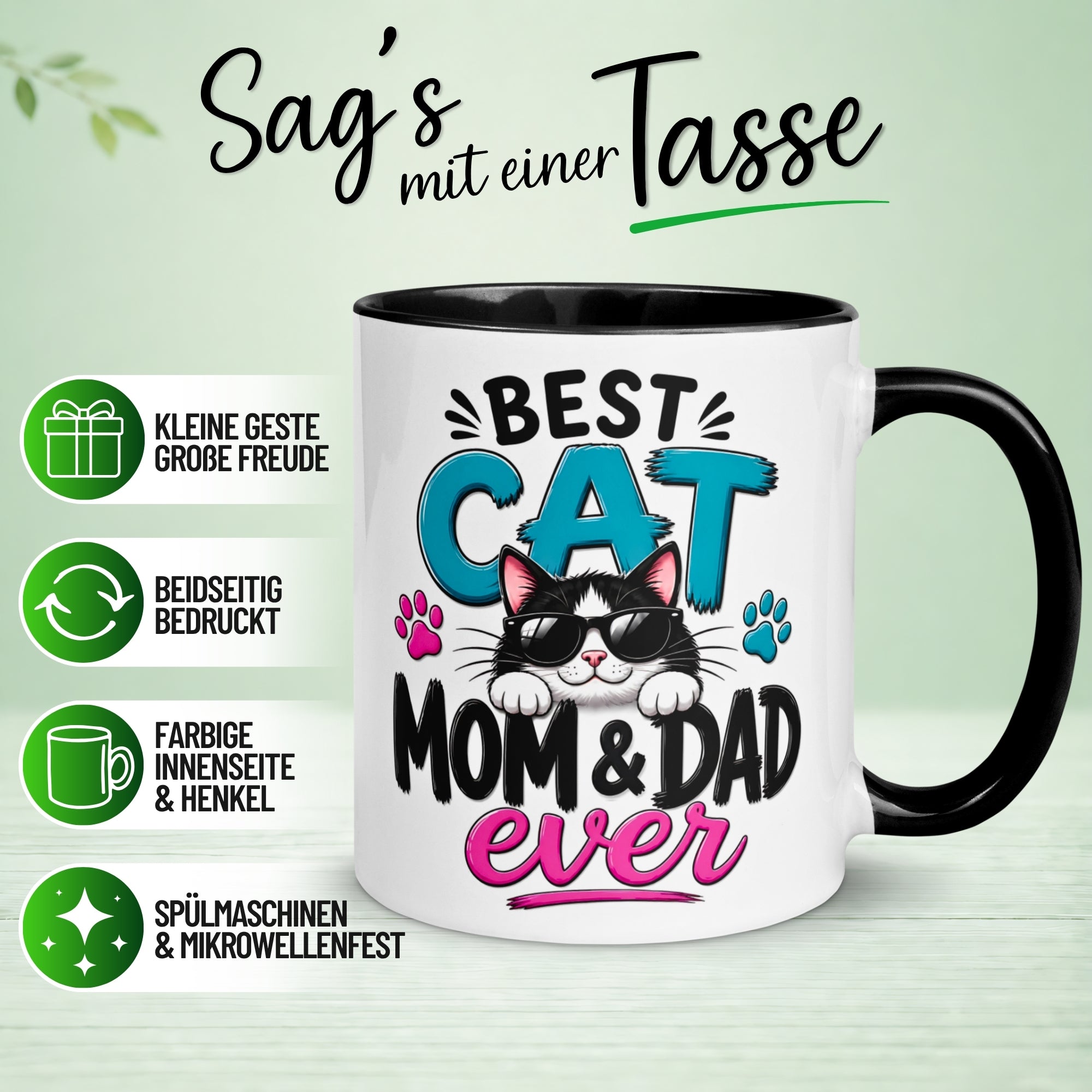Tasse Katze – „Best Cat Mom & Dad ever“ – Geschenk Becher Katzenmama Katzenpapa