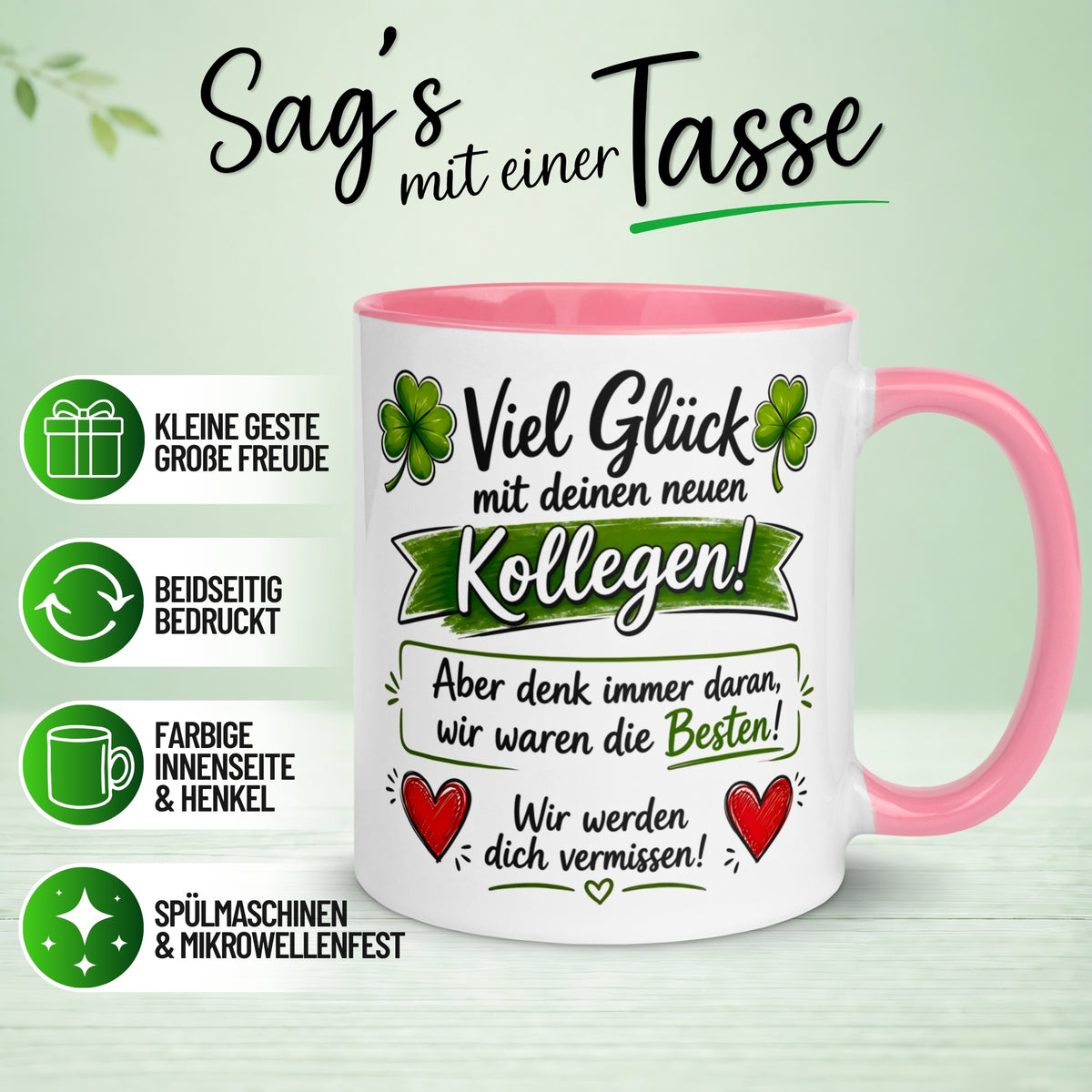 Tasse Abschied – „Viel Glück mit deinen neuen Kollegen“ – Abschiedsgeschenk Kollegin