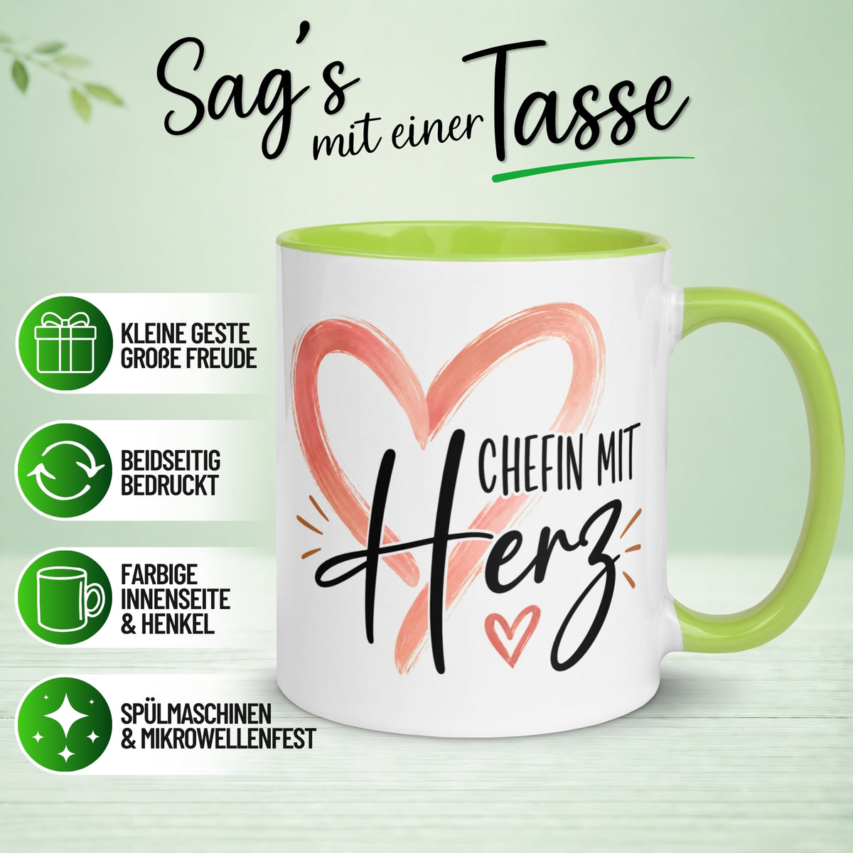 Tasse Chefin – „Chefin mit riesigem Herz“ – Teamleiterin Geschenk Becher