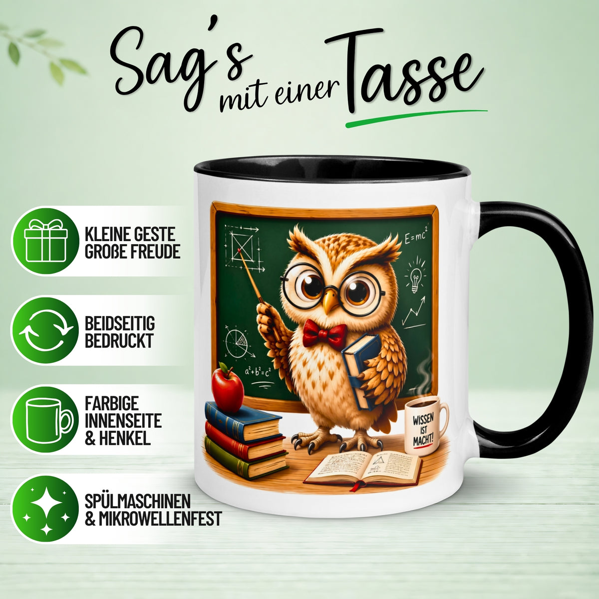 Tasse Eule – „Lehrer in der Schule“ – lustiger Eulen Geschenk Becher