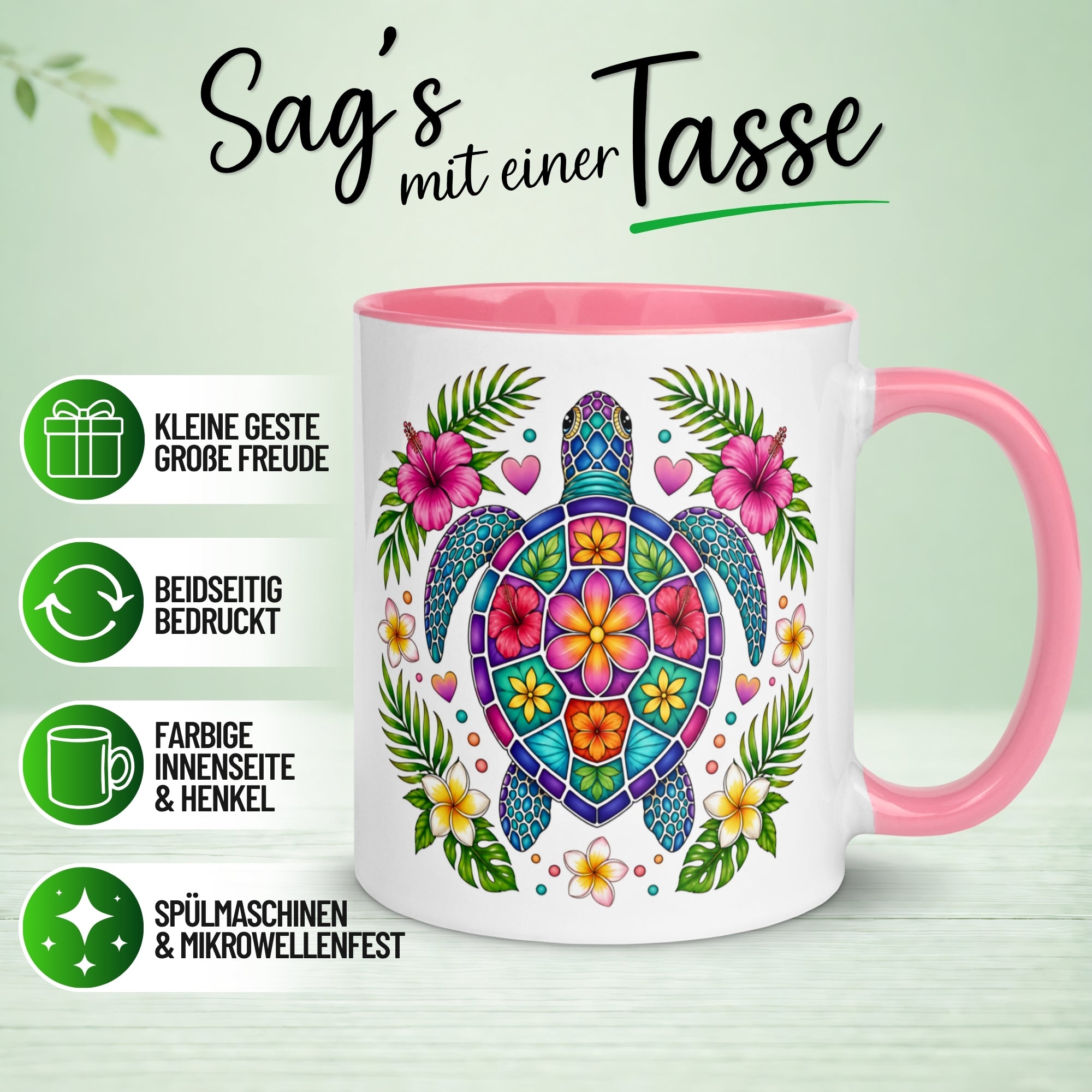 Tasse Schildkröte – „Blumen Mosaik Motiv“ – Farbenfrohes Schildkröten Geschenk