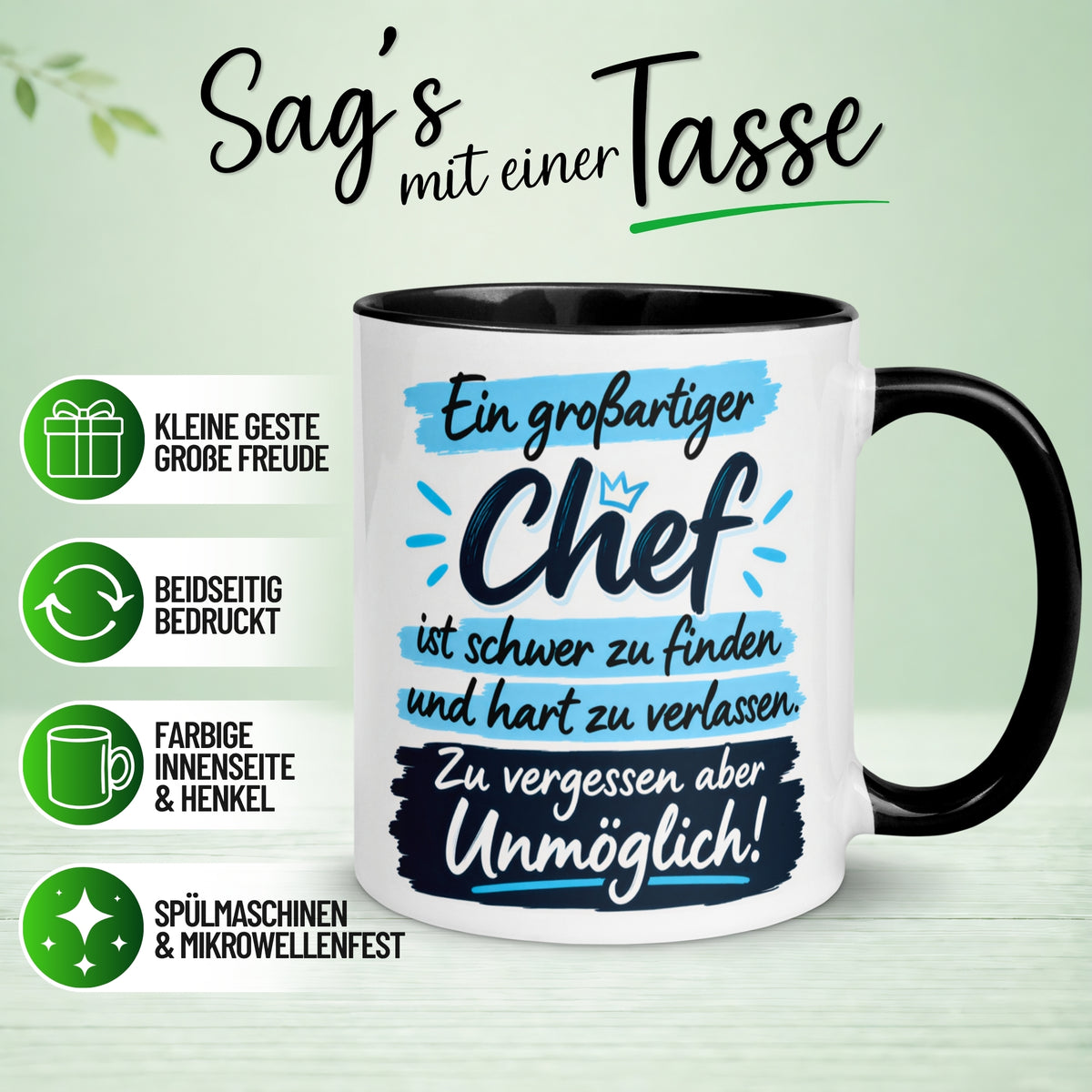 Tasse Chef – „Ein großartiger Chef ist schwer zu finden“ – Geschenk Bester Chef