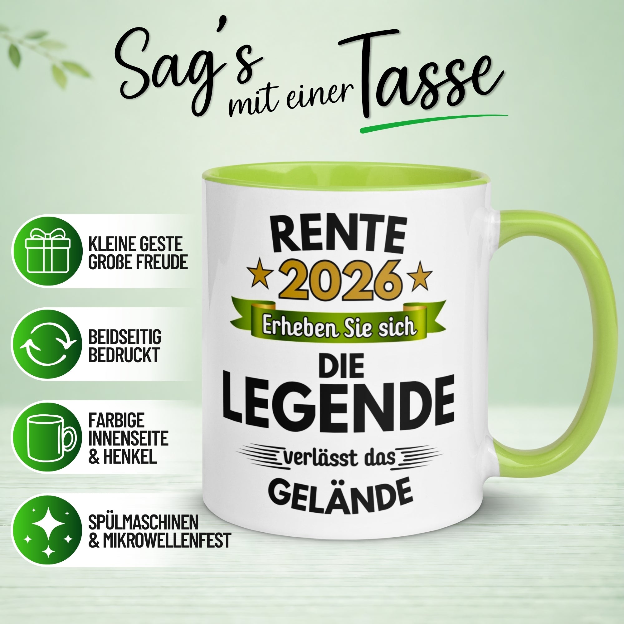 Tasse Rente – „Die Legende verlässt das Gelände“ – Geschenk zum Rentenbeginn