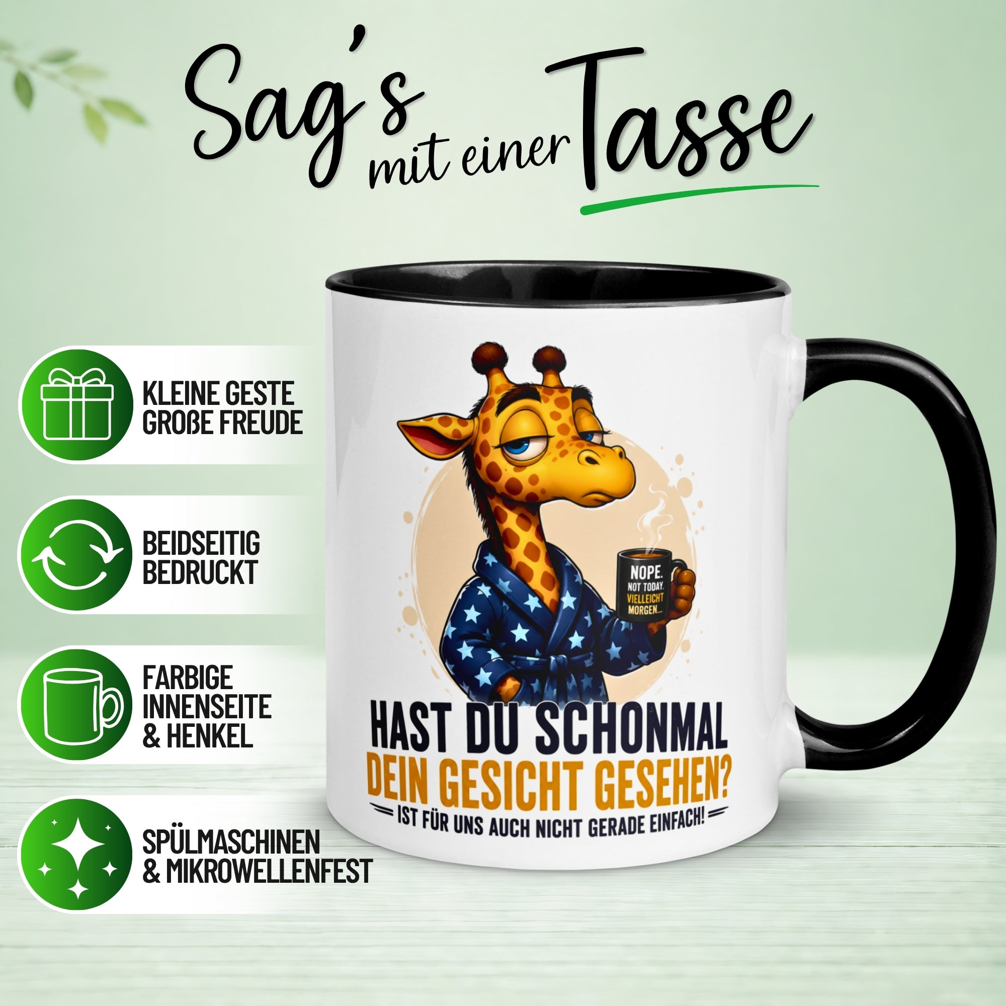 Tasse Giraffe – „Schonmal dein Gesicht gesehen“ – Lustiges Morgenmuffel Geschenk