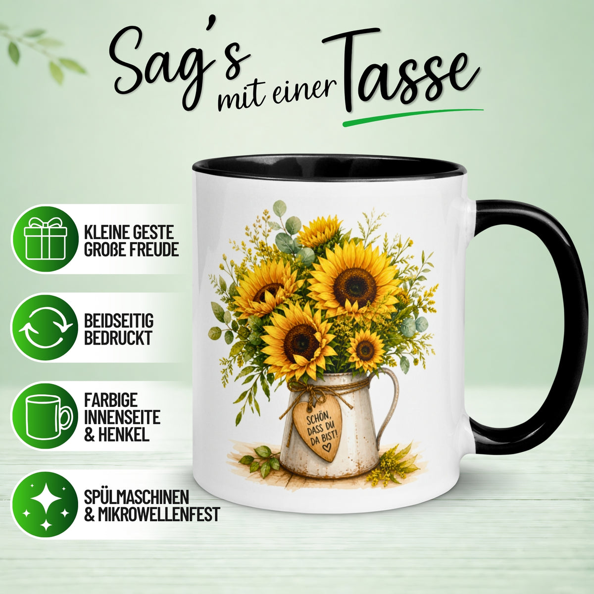 Tasse Danke – „Sonnenblumen - Schön dass du da bist“ – Dankeschön Geschenke