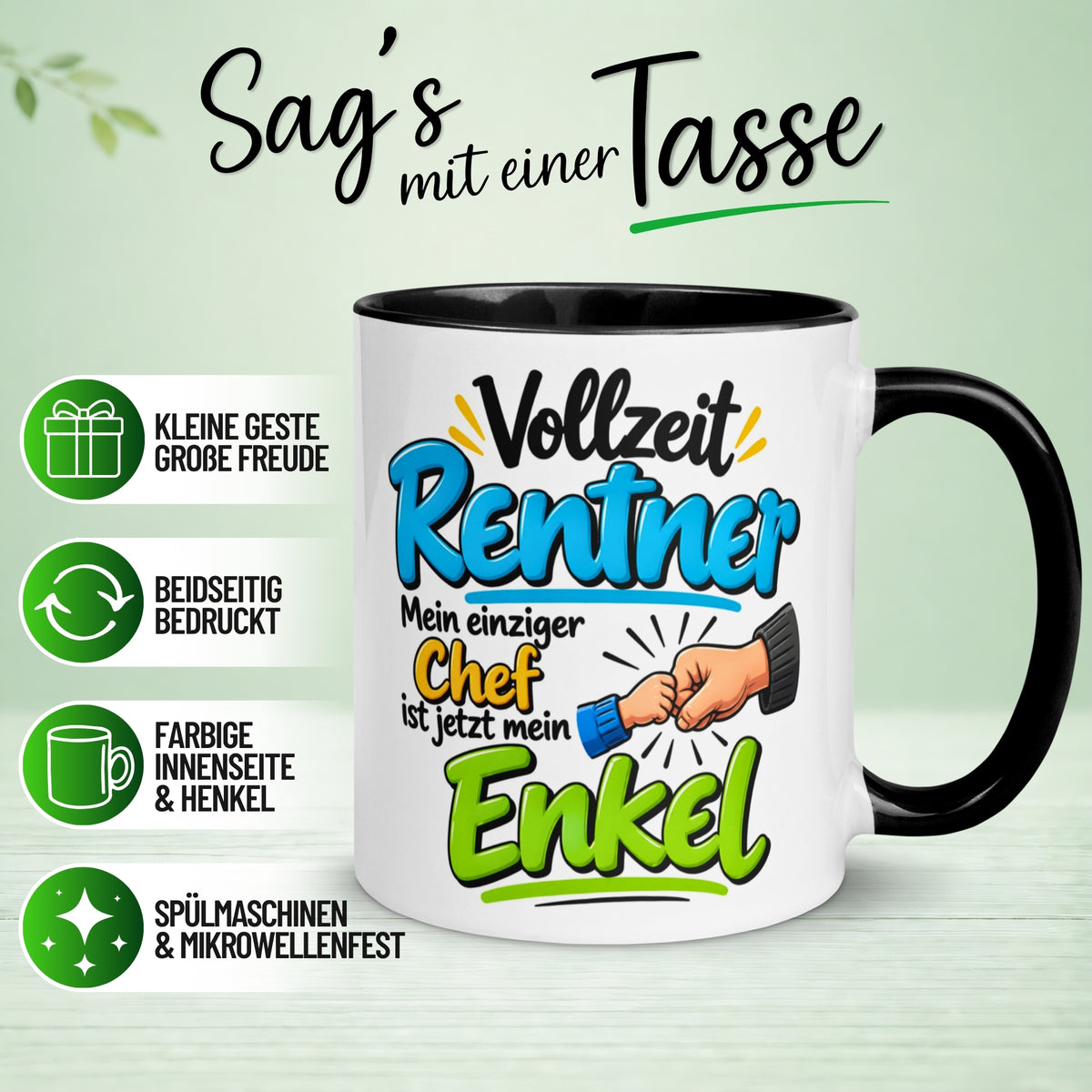 Tasse Rentner – „Mein einziger Chef ist mein Enkel“ – Geschenk Rentenbeginn Mann
