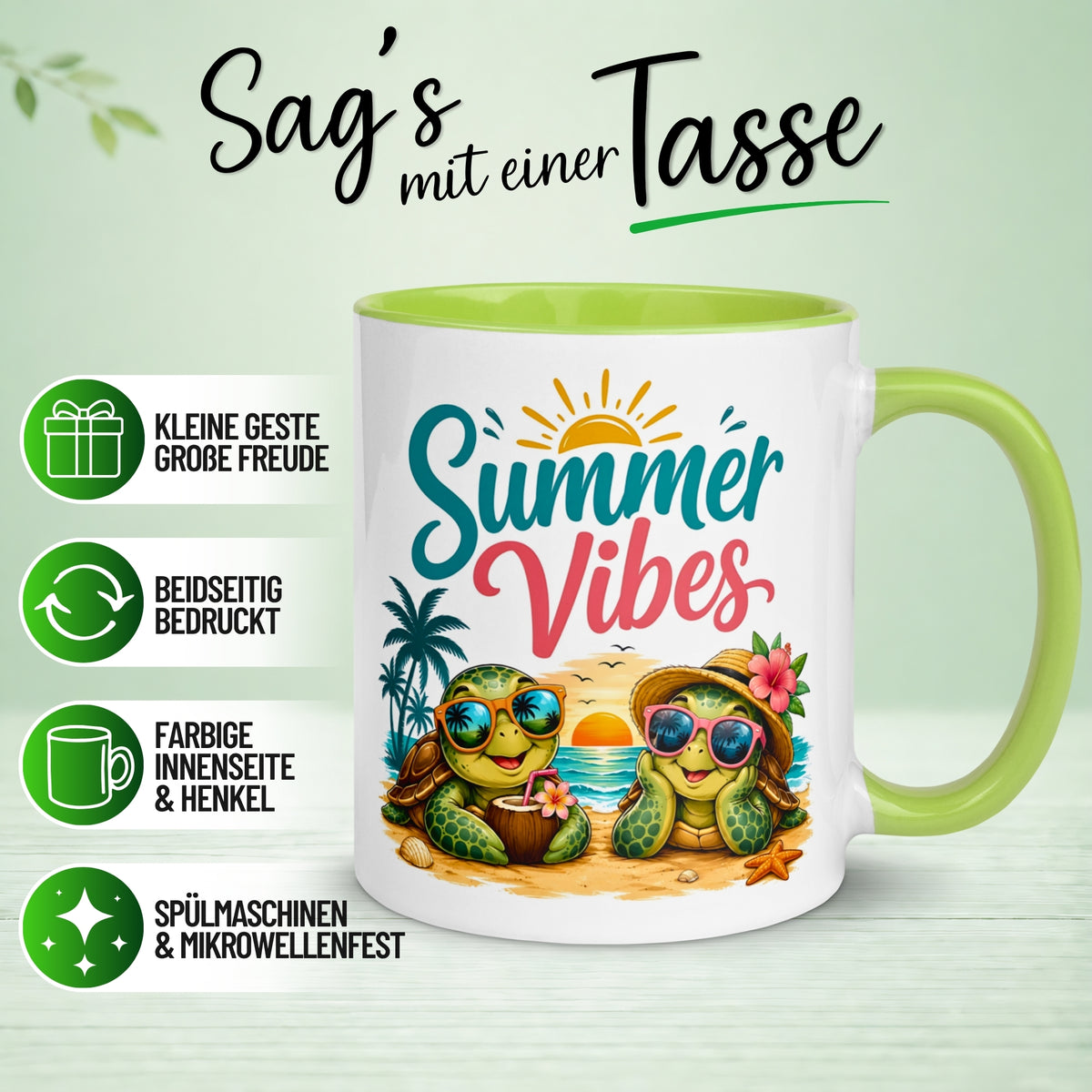 Tasse Schildkröte – „SUMMER VIBES“ – lustiges Strand Schildkröten Geschenk