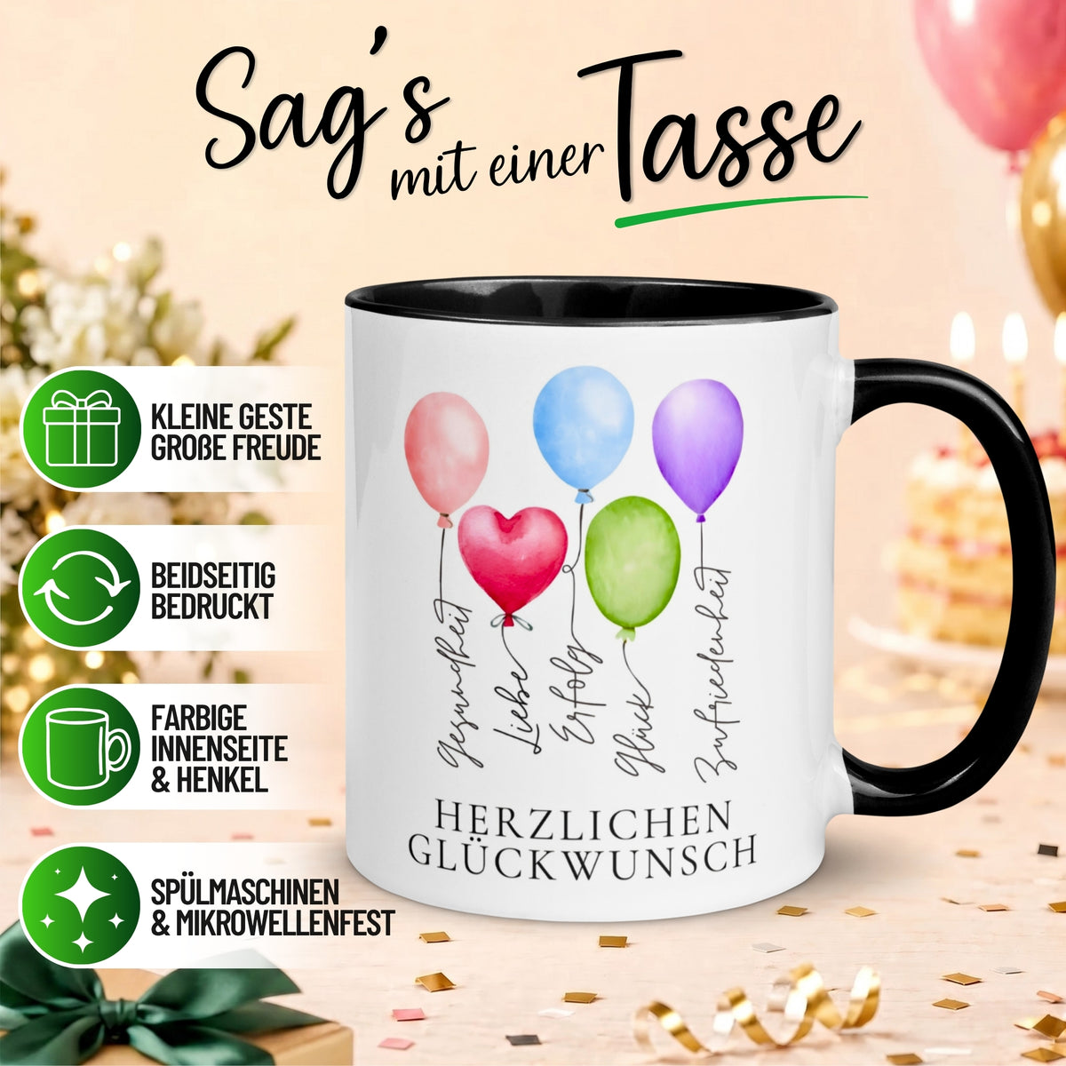 Tasse Geburtstag – „Gesundheit Liebe Erfolg“ – Geburtstagsgeschenk Mann Frau