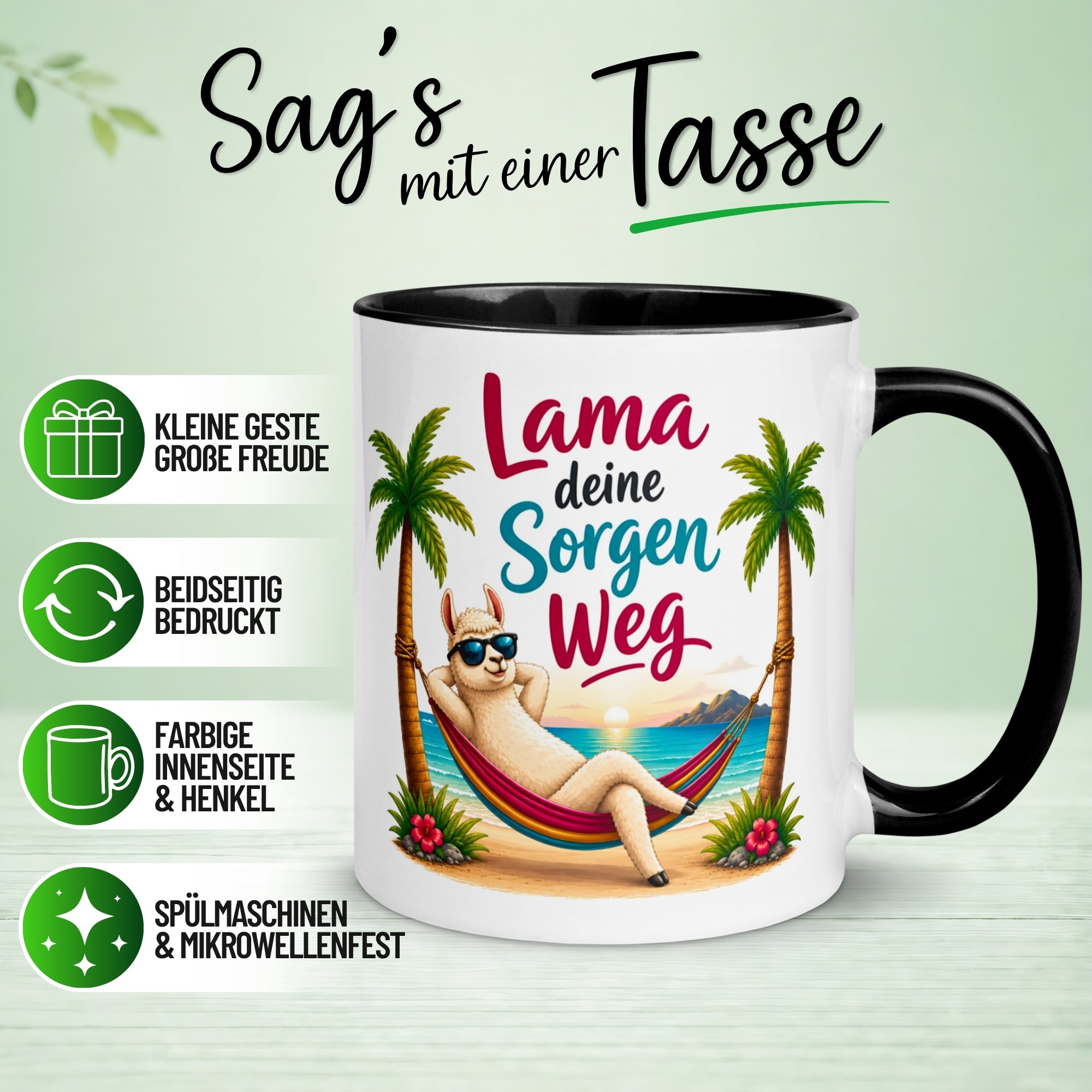 Tasse Lama – „Lama deine Sorgen weg“ – lustiger Geschenk Becher für Strand Fans