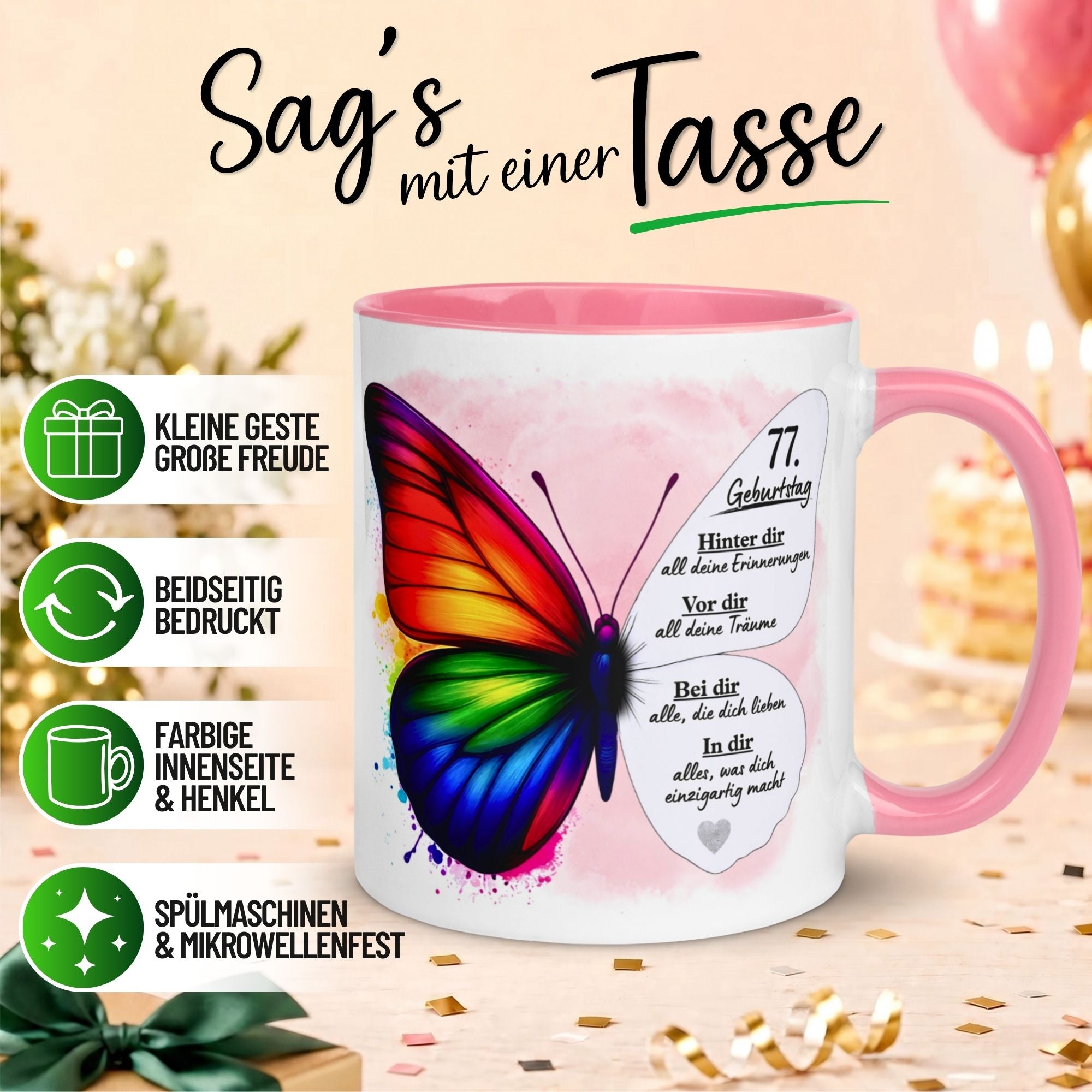 Tasse 77. Geburtstag Frau – „Weil du einzigartig bist“ – Geschenk zum Geburtstag Frauen