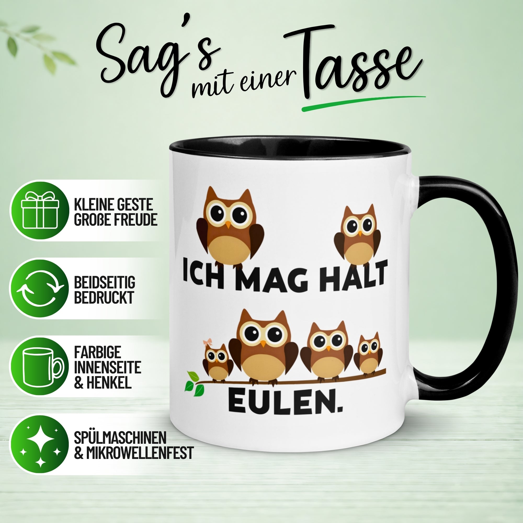 Tasse Eule – „Ich mag halt Eulen“ – lustiger Eulen Geschenk Becher