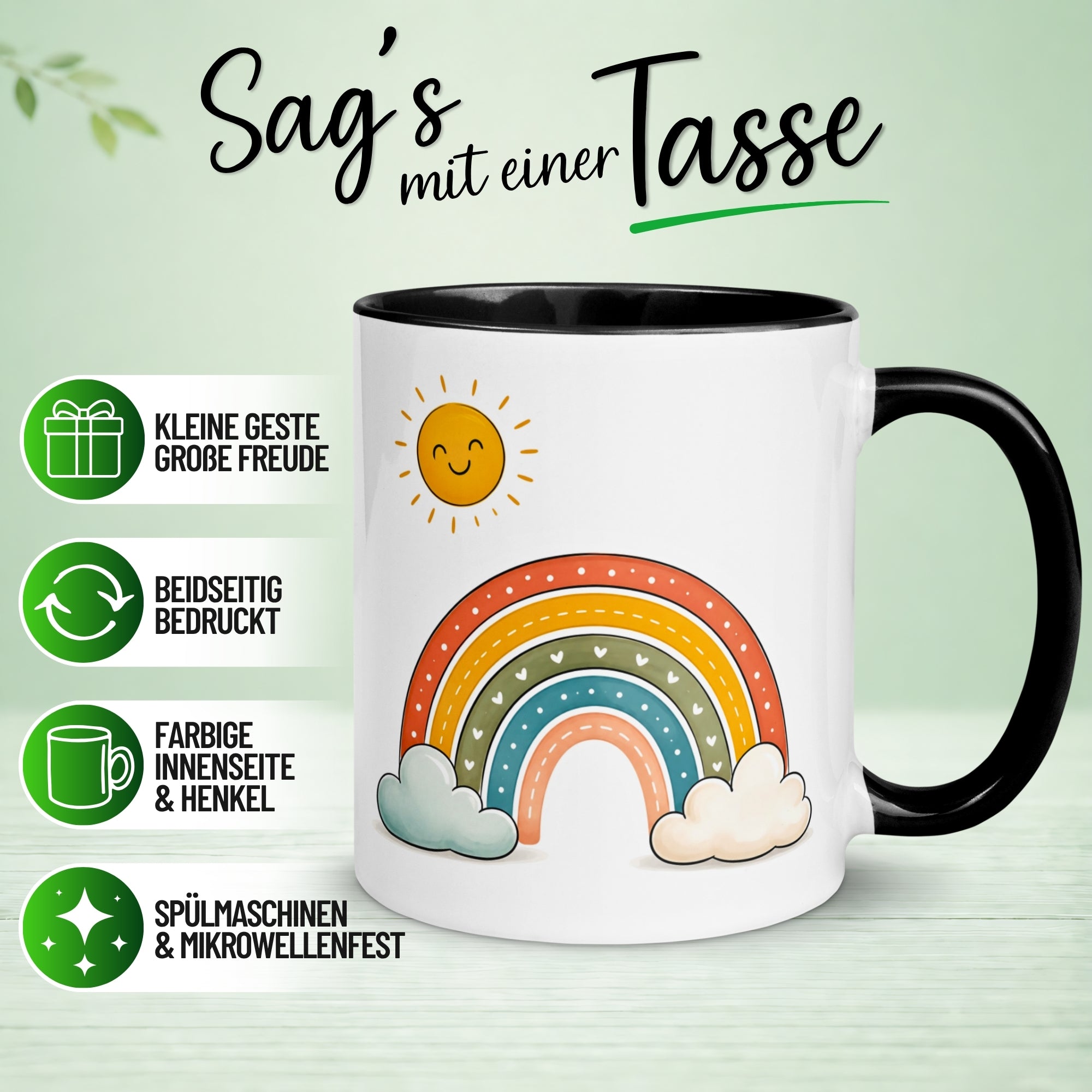 Tasse Wolken – „Farbenfroher Regenbogen“ – Lustiges Morgenmuffel Geschenk
