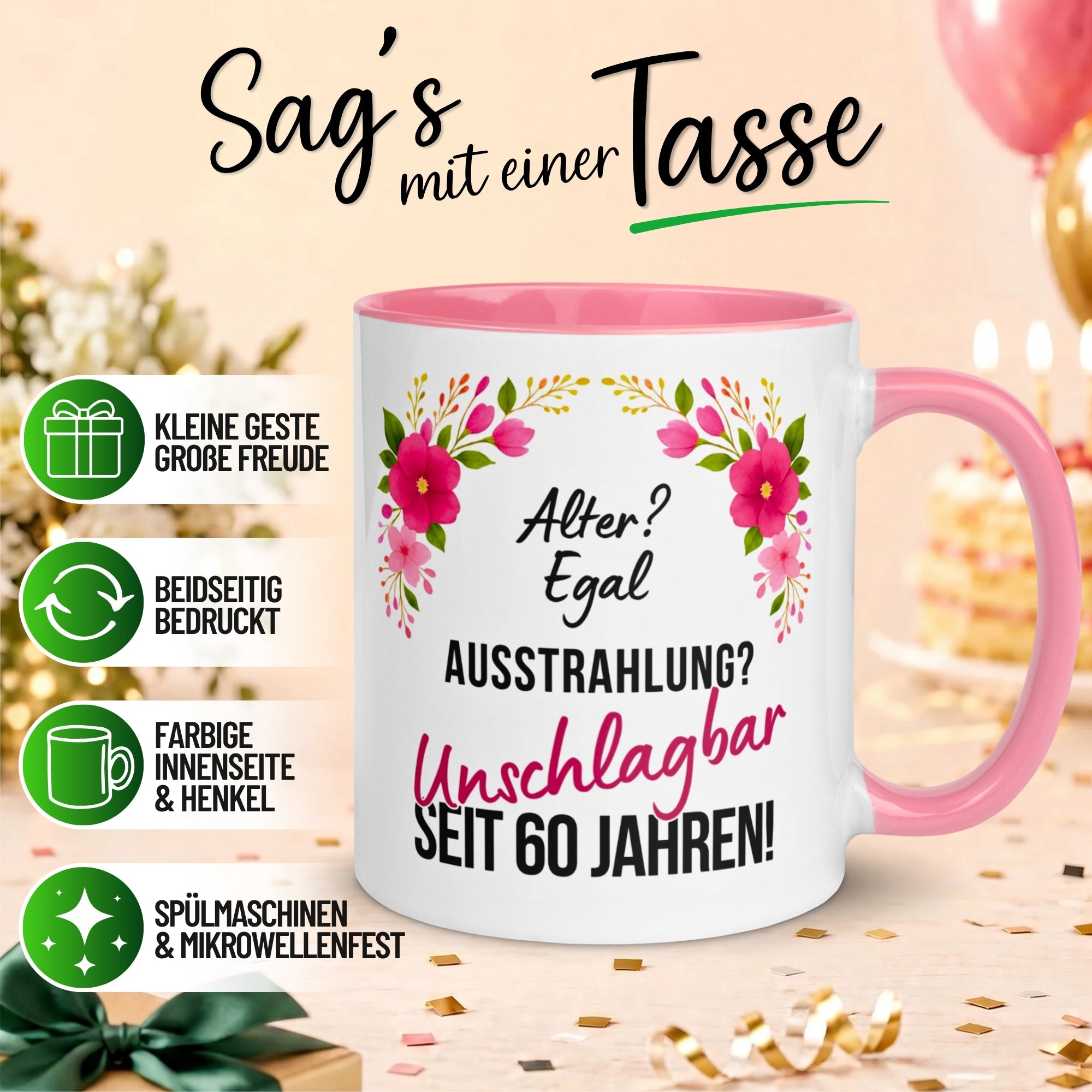 Tasse 60. Geburtstag Frau – „Ausstrahlung Unschlagbar seit 60 Jahren“ – Geschenk zum Geburtstag Frauen