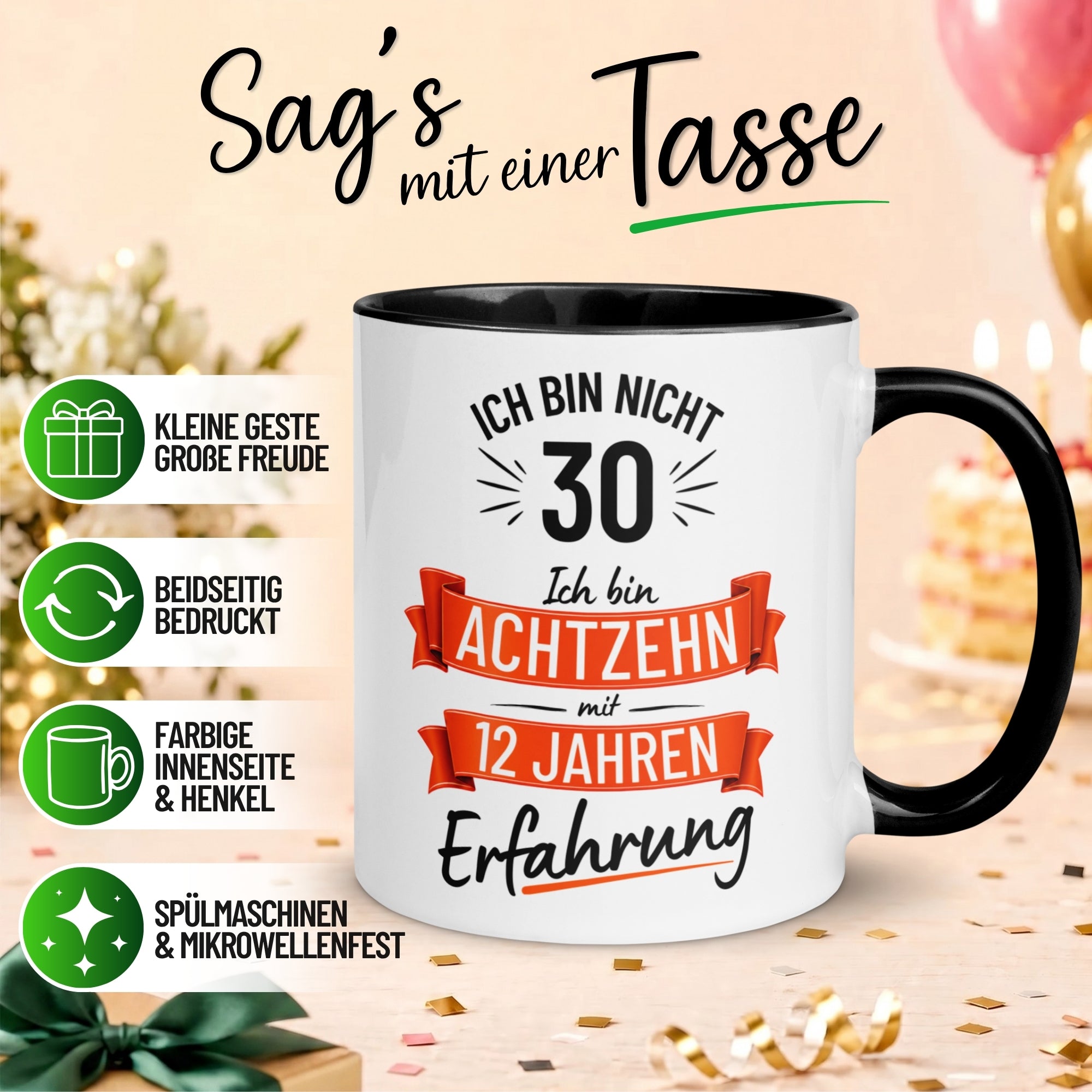 Tasse 30. Geburtstag Mann – „Ich bin nicht 30 – Ich hab Erfahrung“ – Geschenk zum Geburtstag Männer