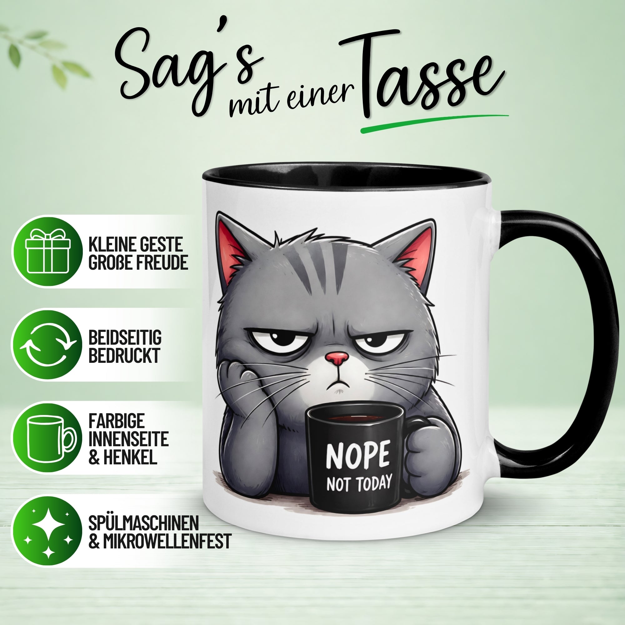 Tasse Katze – „Ich würde ja aufstehen“ – lustiges Katzen Geschenk für Morgenmuffel