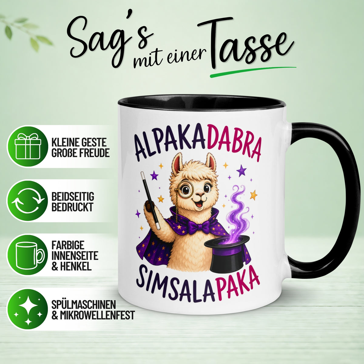 Tasse Alpaka – „Alpakadabra und Simsalapaka“ – lustiger Geschenk Becher