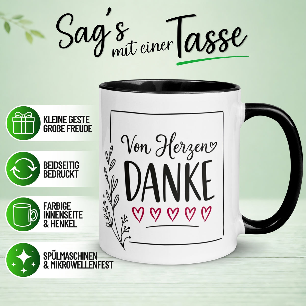Tasse Danke – „Von Herzen Danke“ – Dankeschön Geschenke Freund/Freundin/Kollegen