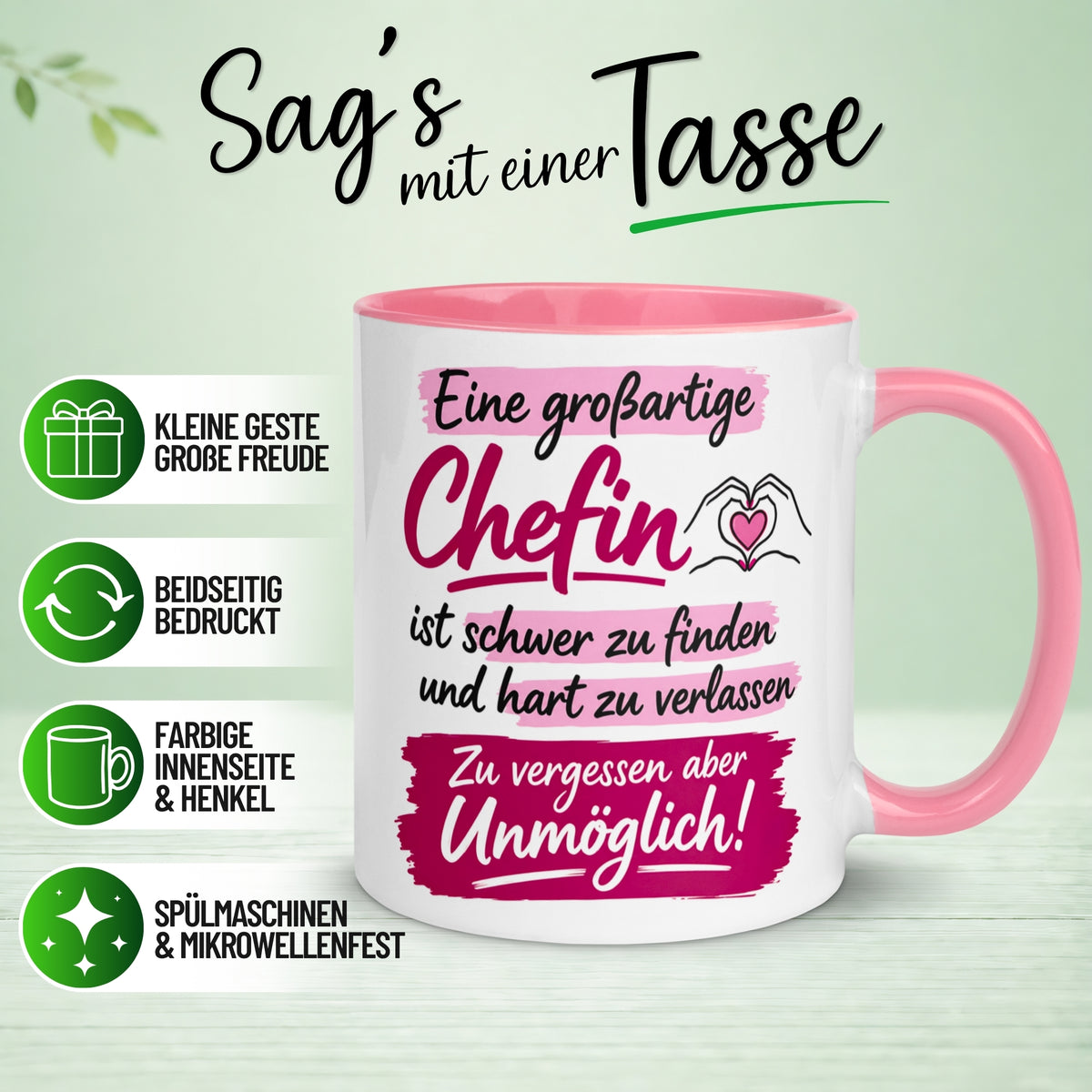 Tasse Chefin – „Schwer zu finden und unmöglich zu vergessen“ – Abschiedsgeschenk