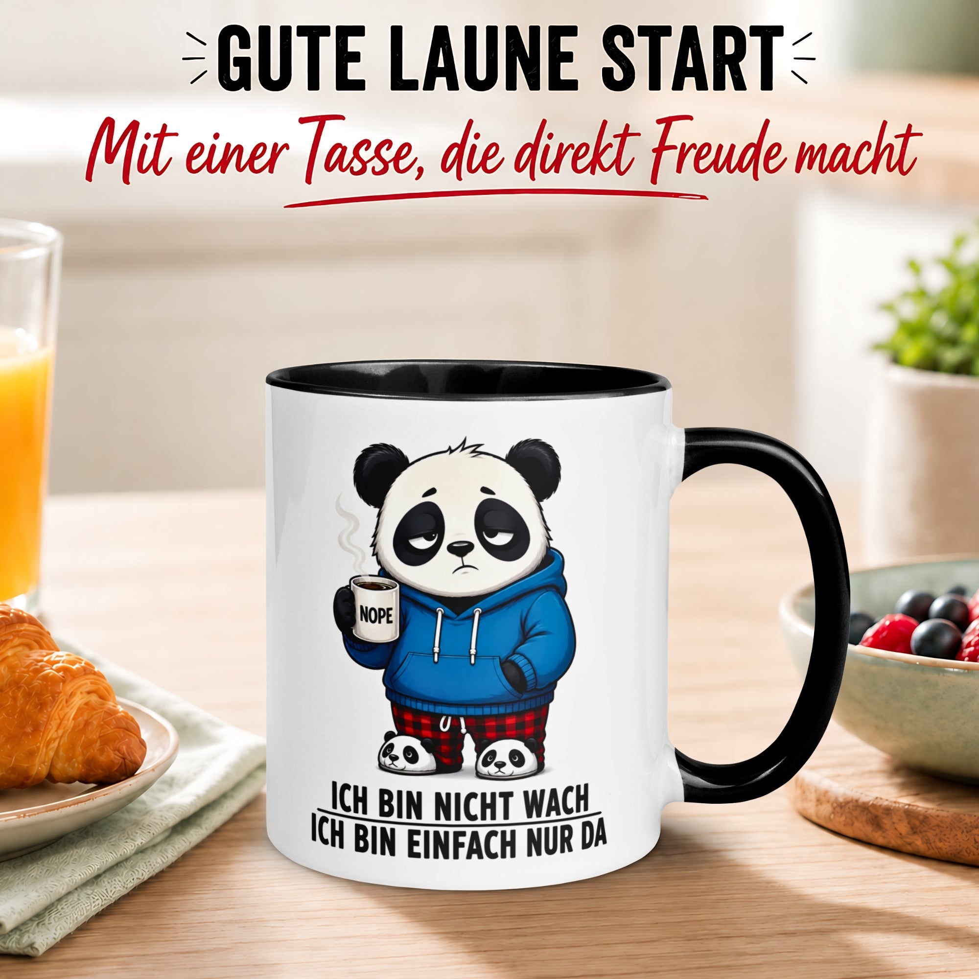 Tasse Panda – „Ich bin nicht wach - Ich bin nur da“ – lustiges Geschenk für Kollegen