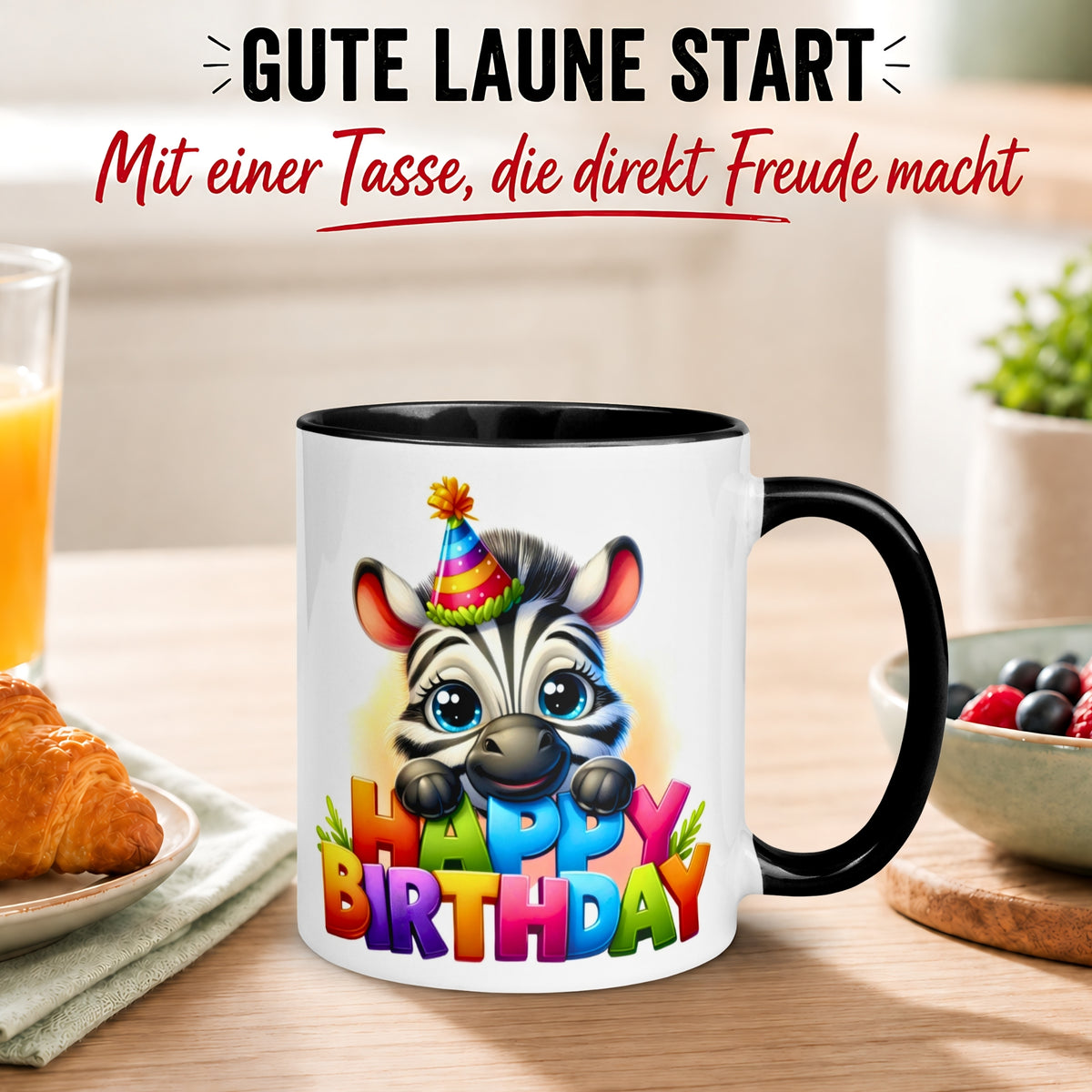 Tasse Geburtstag – „Happy Birthday Zebra“ – Geburtstagsgeschenk Junge Mädchen