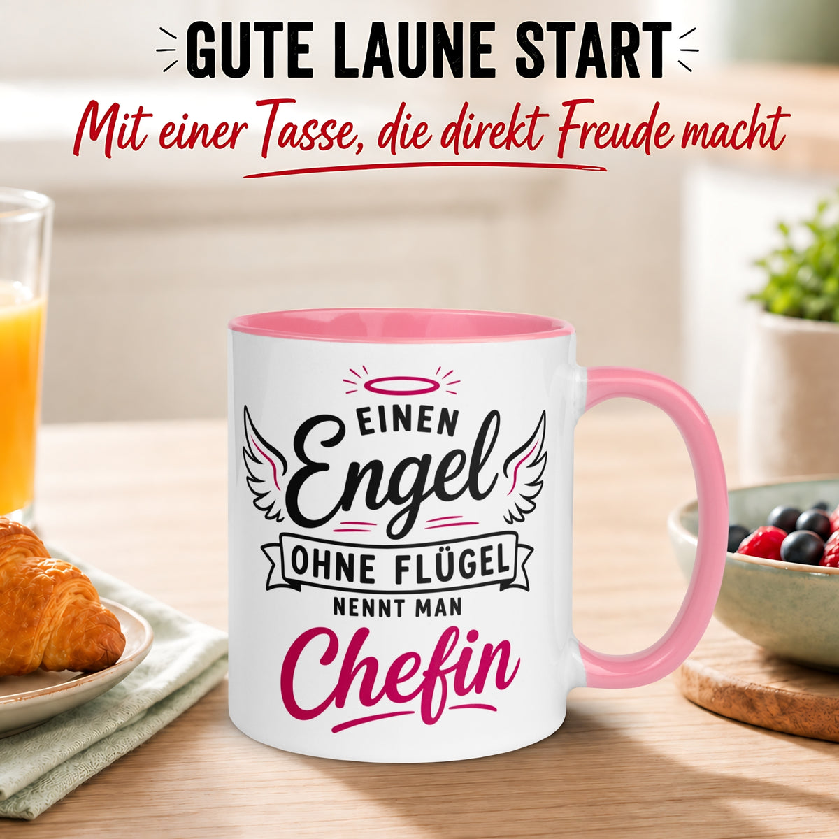 Tasse Chefin – „Einen Engel ohne Flügel nennt man Chefin“ – Abschiedsgeschenk Chefin