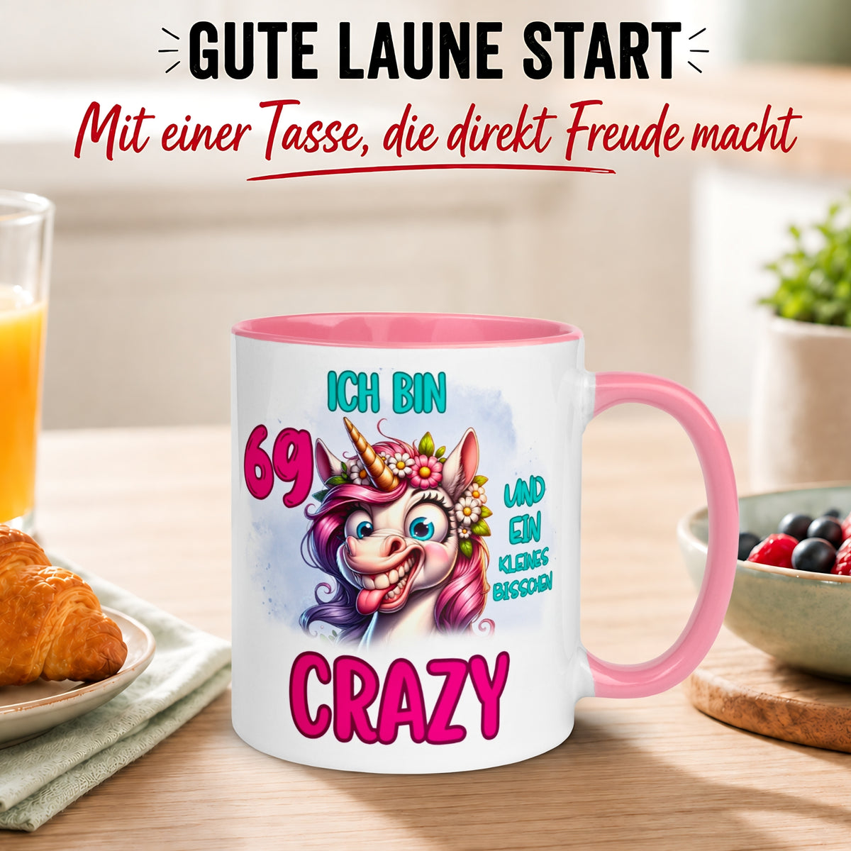 Tasse 69. Geburtstag Frau – „Ich bin 69 und ein kleines bisschen Crazy“ – Geschenk zum Geburtstag Frauen