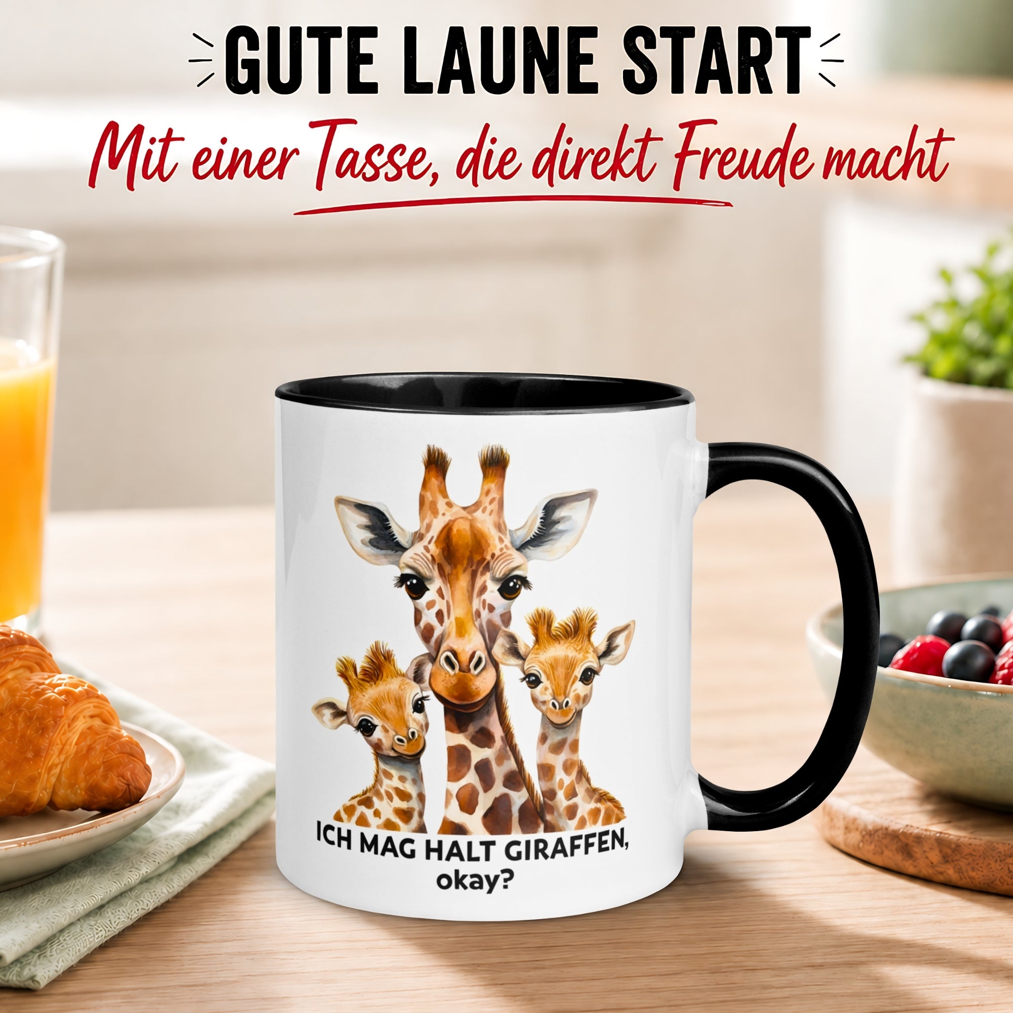 Tasse Giraffe – „Ich mag halt Giraffen - okay“ – lustiger Giraffen Geschenk Becher