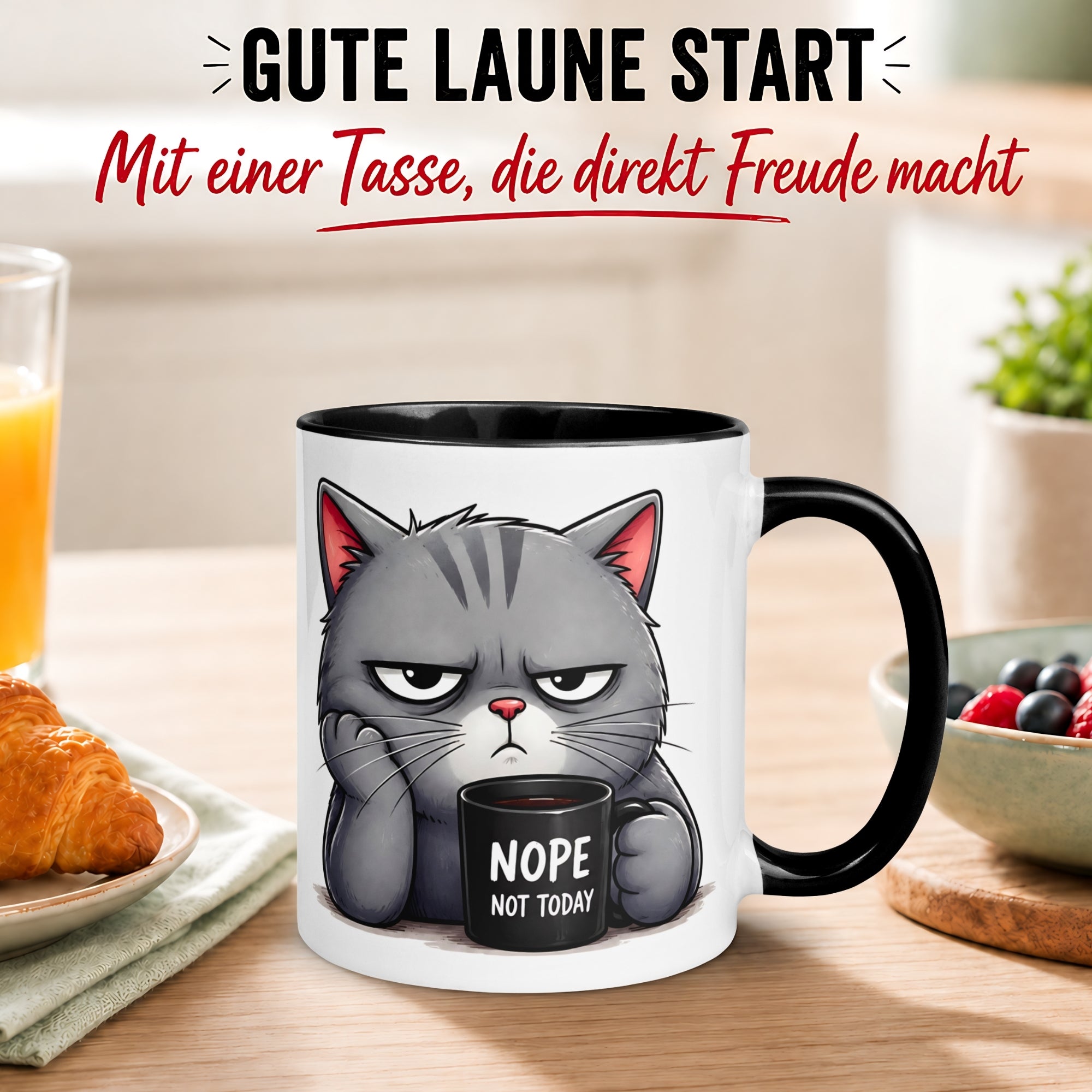 Tasse Katze – „Ich würde ja aufstehen“ – lustiges Katzen Geschenk für Morgenmuffel