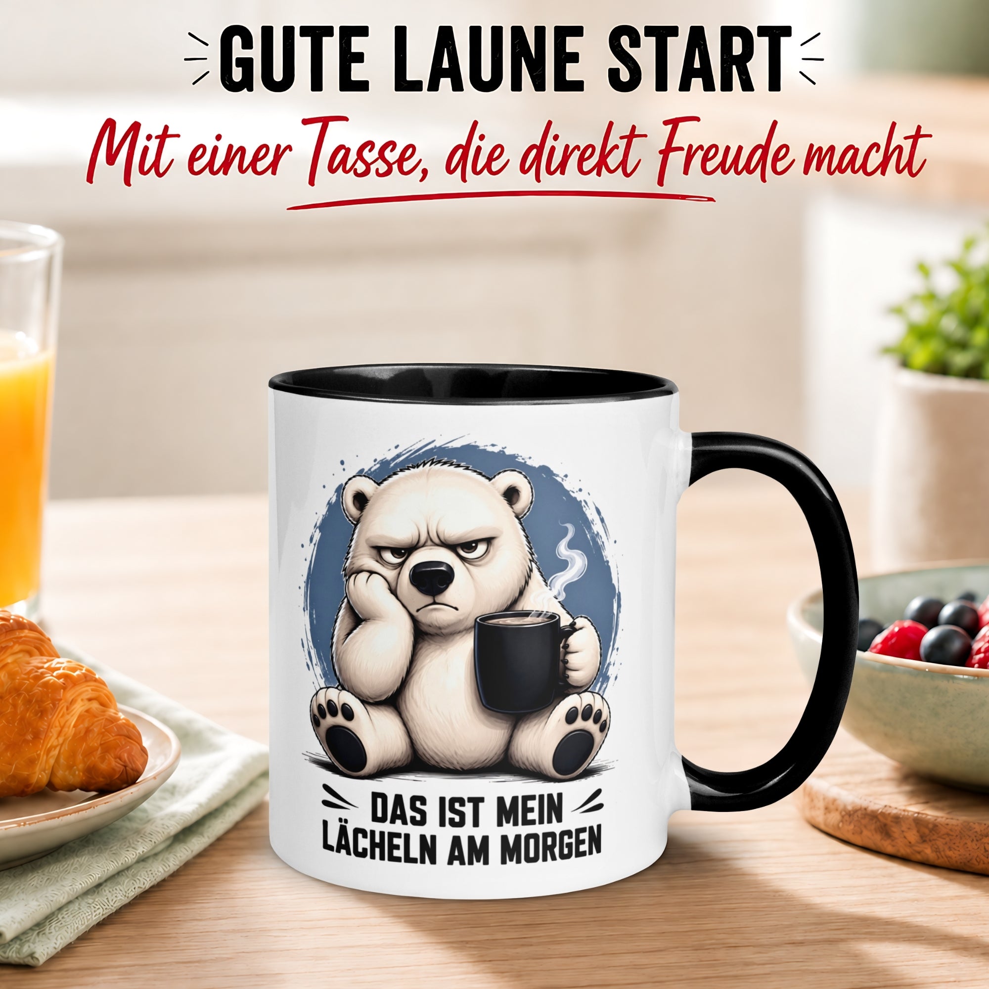 Tasse Eisbär – „Das ist mein Morgenlächeln“ – Lustiges Morgenmuffel Geschenk