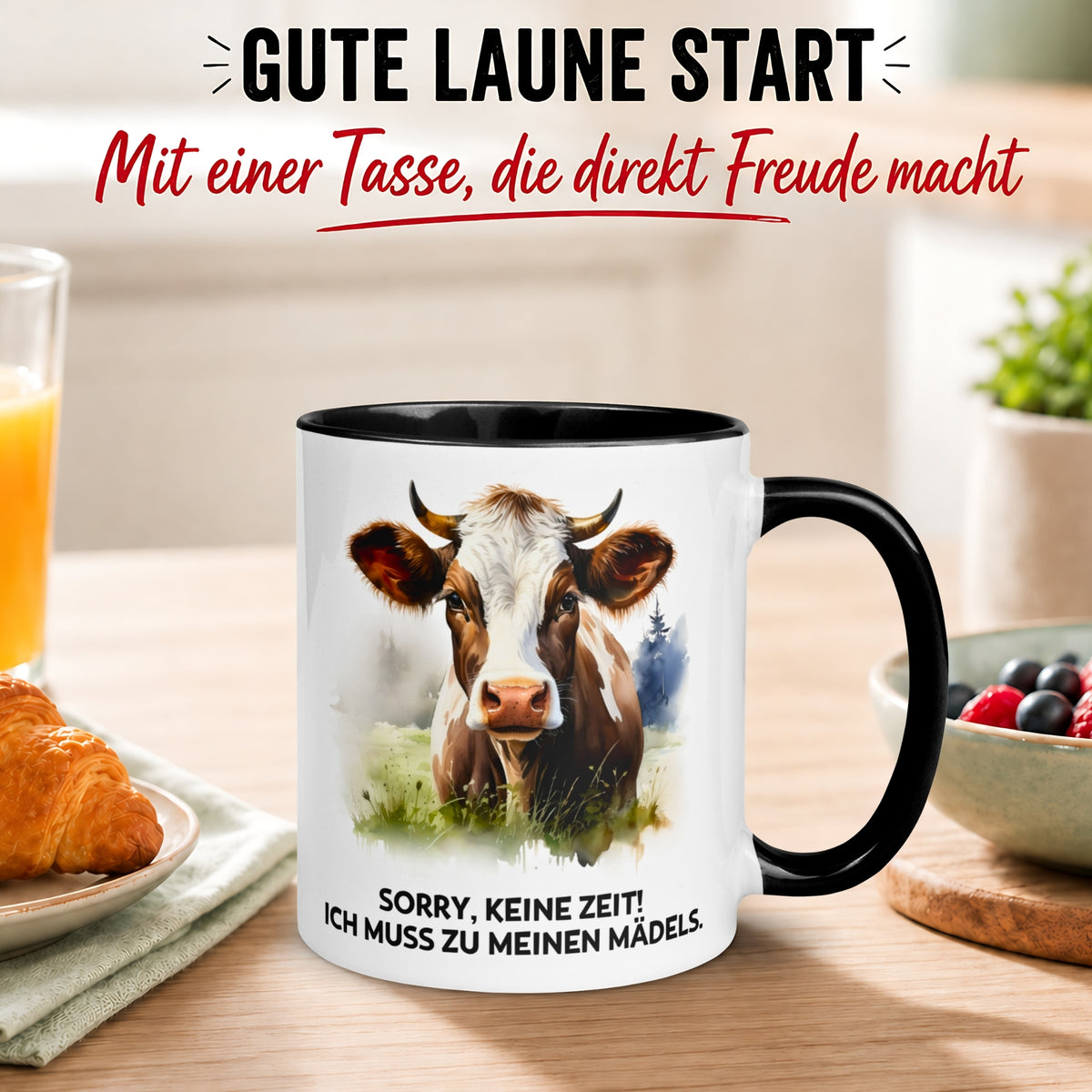 Tasse Kuh – „Sorry keine Zeit - Ich muss zu meinen Mädels“ – lustiger Geschenk Becher