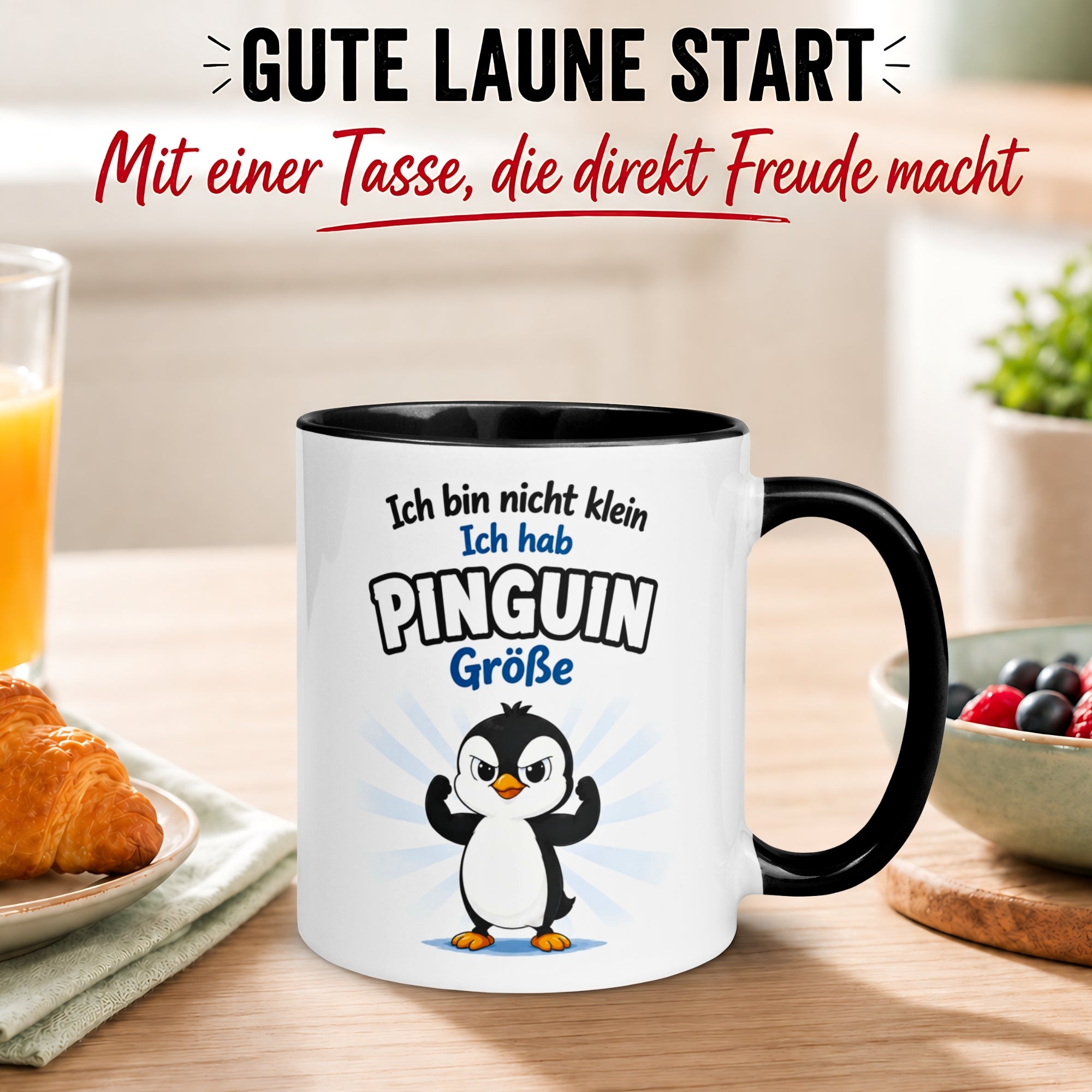Tasse Pinguin – „Ich bin nicht klein - Ich hab Pinguin Größe“ – lustiger Geschenk Becher