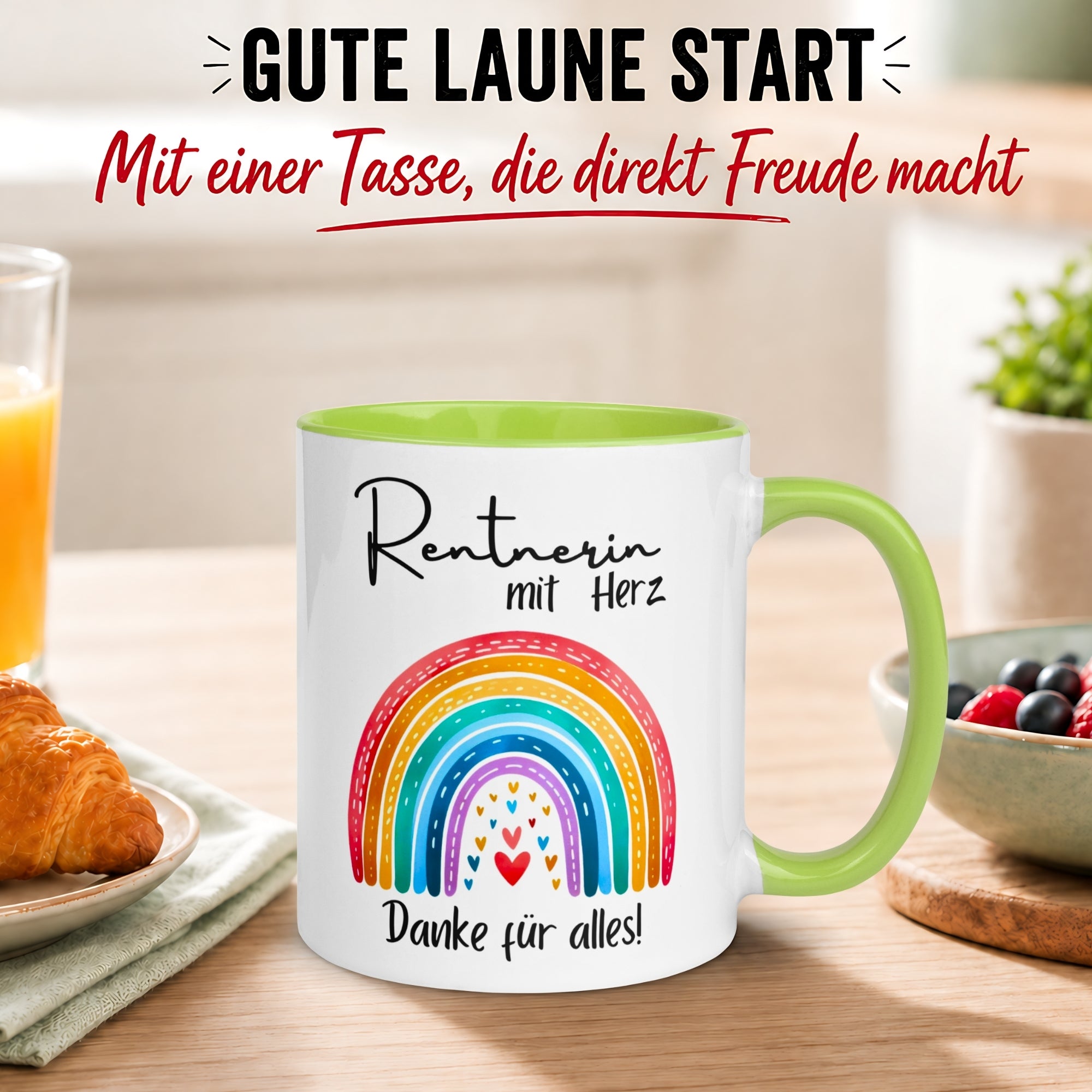 Tasse Rentnerin – „Rentnerin mit Herz – Danke für alles“ – Geschenk Rente Frau