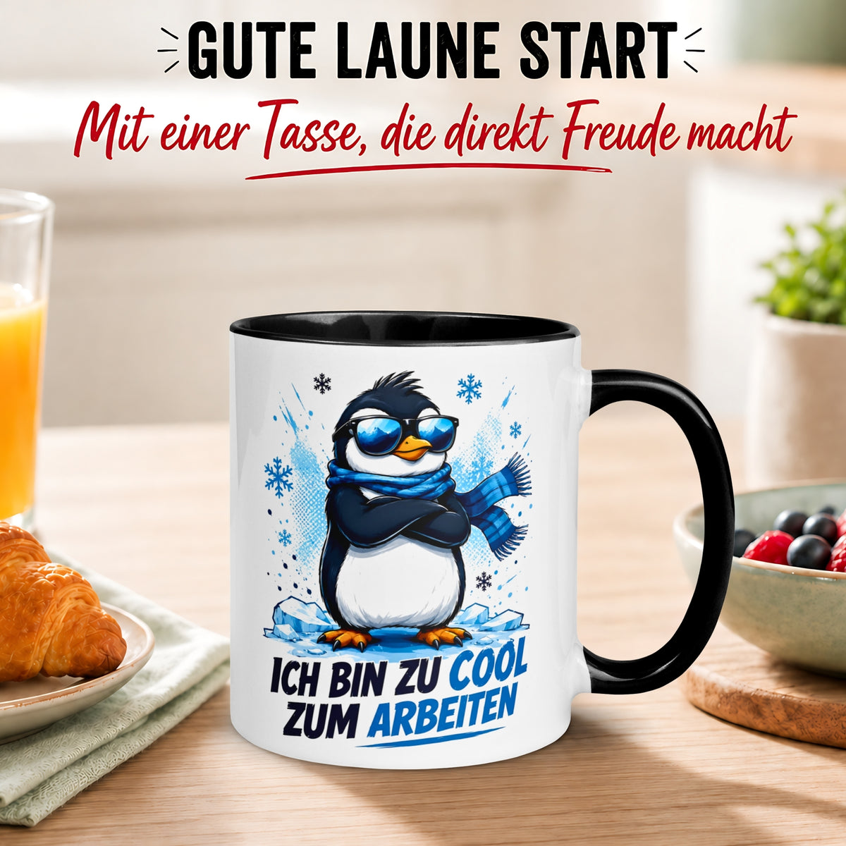 Tasse Pinguin – „Ich bin zu cool zum Arbeiten“ – lustiger Geschenk Becher für Kollegen