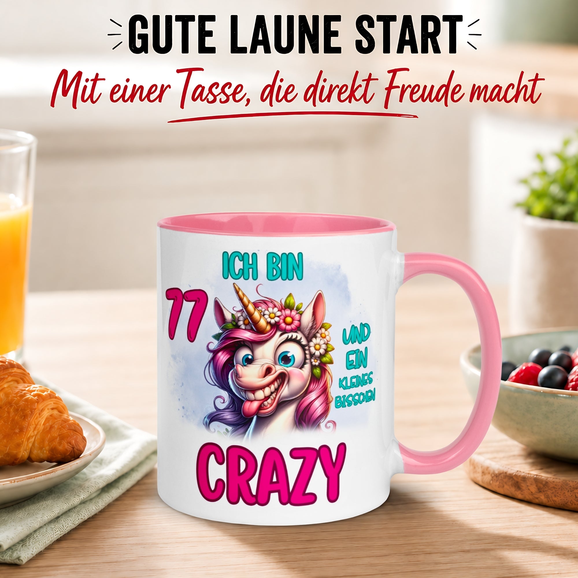 Tasse 77. Geburtstag Frau – „Ich bin 77 und ein kleines bisschen Crazy“ – Geschenk zum Geburtstag Frauen