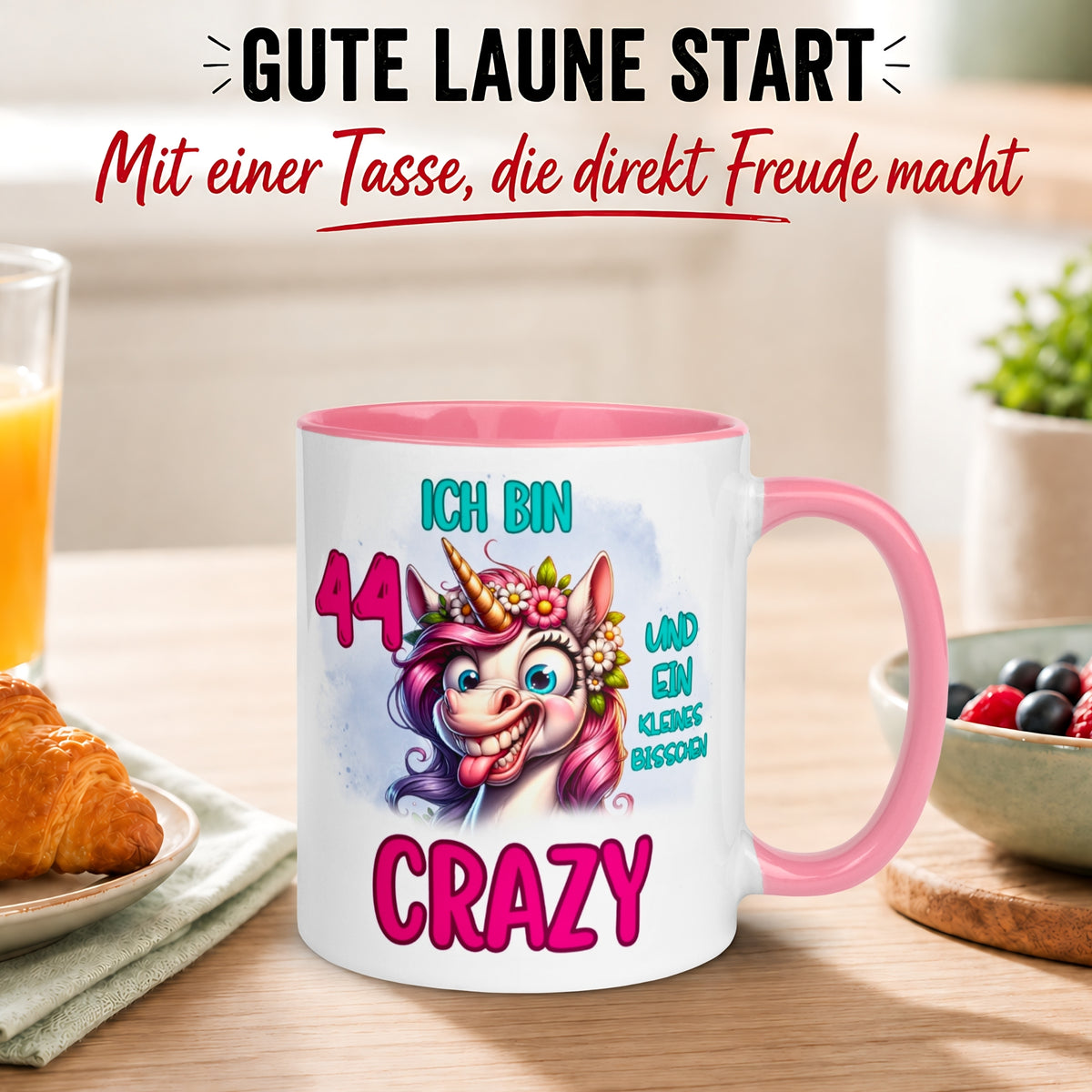 Tasse 44. Geburtstag Frau – „Ich bin 44 und ein kleines bisschen Crazy“ – Geschenk zum Geburtstag Frauen