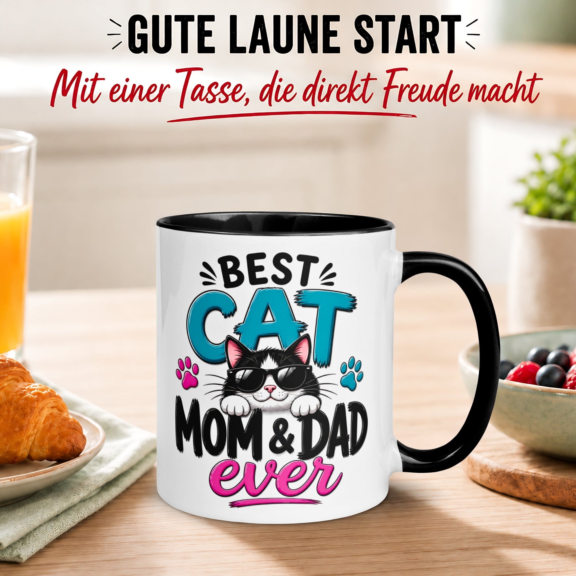 Tasse Katze – „Best Cat Mom & Dad ever“ – Geschenk Becher Katzenmama Katzenpapa