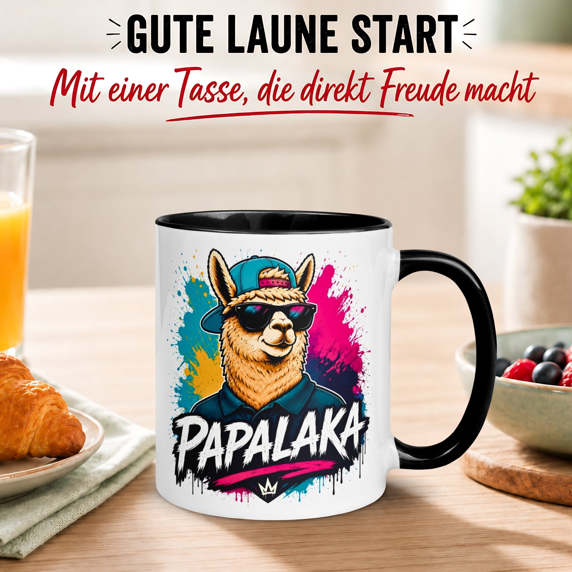 Tasse Alpaka – „PAPALAKA“ – lustiger Geschenk Becher für Papa