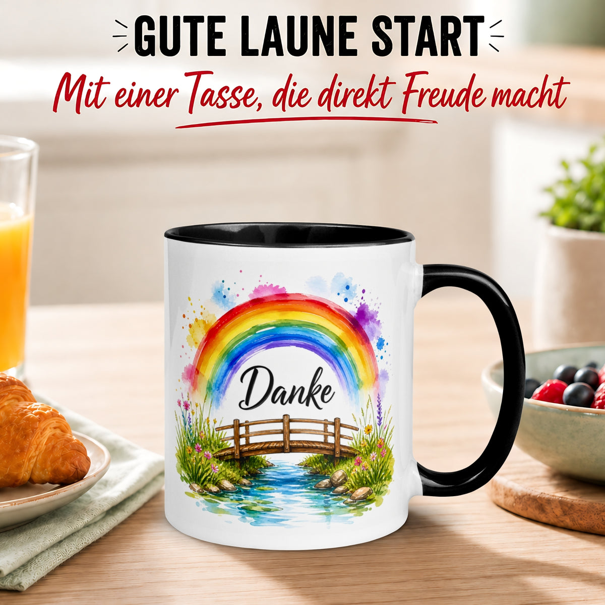 Tasse Danke – „Regenbogen Danke“ – Dankeschön Geschenke Becher