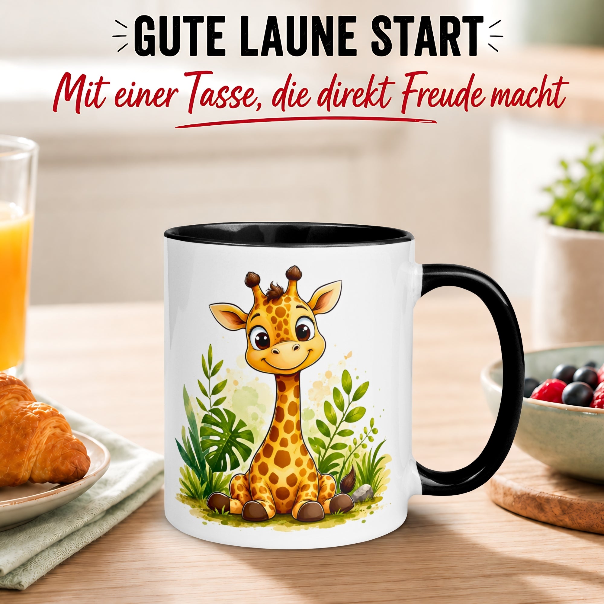 Tasse Giraffe – „Niedliche Giraffe im Gras“ – lustiger Giraffen Geschenk Becher