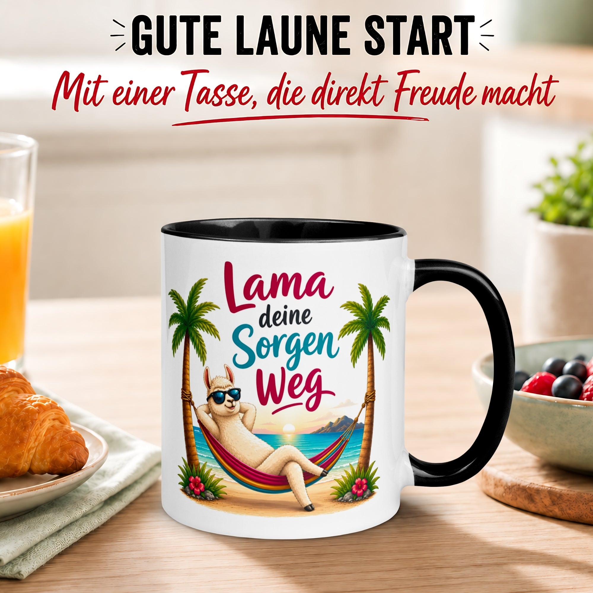 Tasse Lama – „Lama deine Sorgen weg“ – lustiger Geschenk Becher für Strand Fans