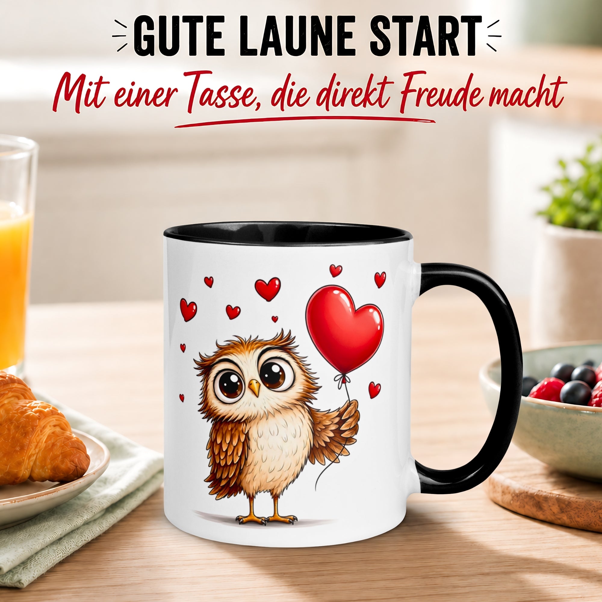 Tasse Eule – „Verliebte Eule mit Herz“ – Eulen Geschenk Becher für Lieblingsmenschen