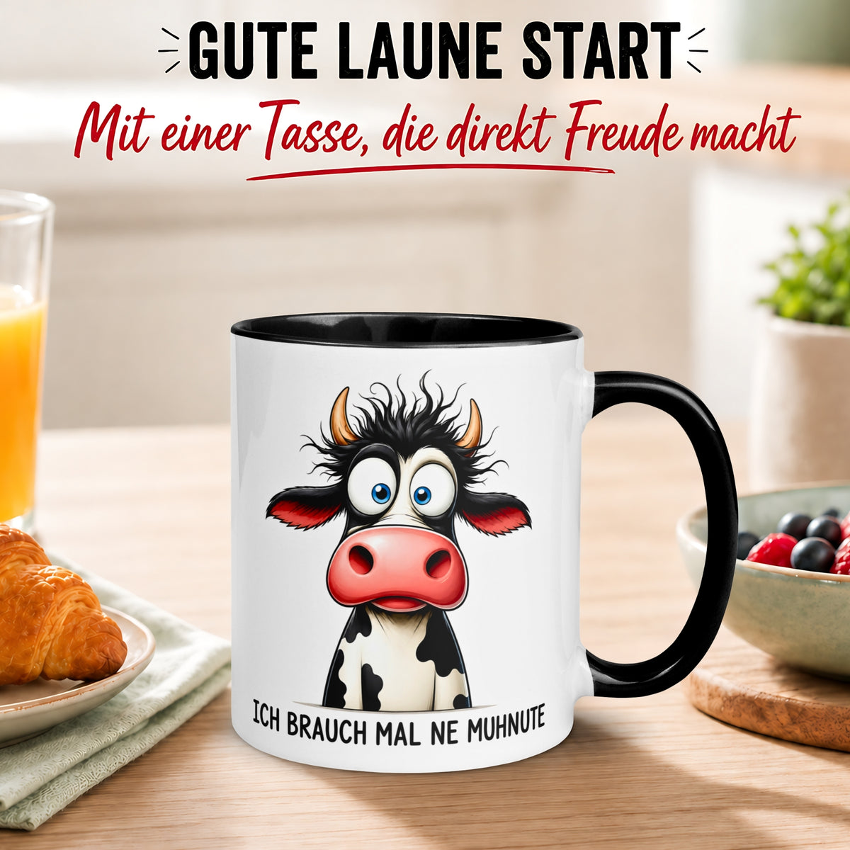Tasse Kuh – „Ich brauch mal ne Muhnute“ – lustige Bürotasse für Choleriker