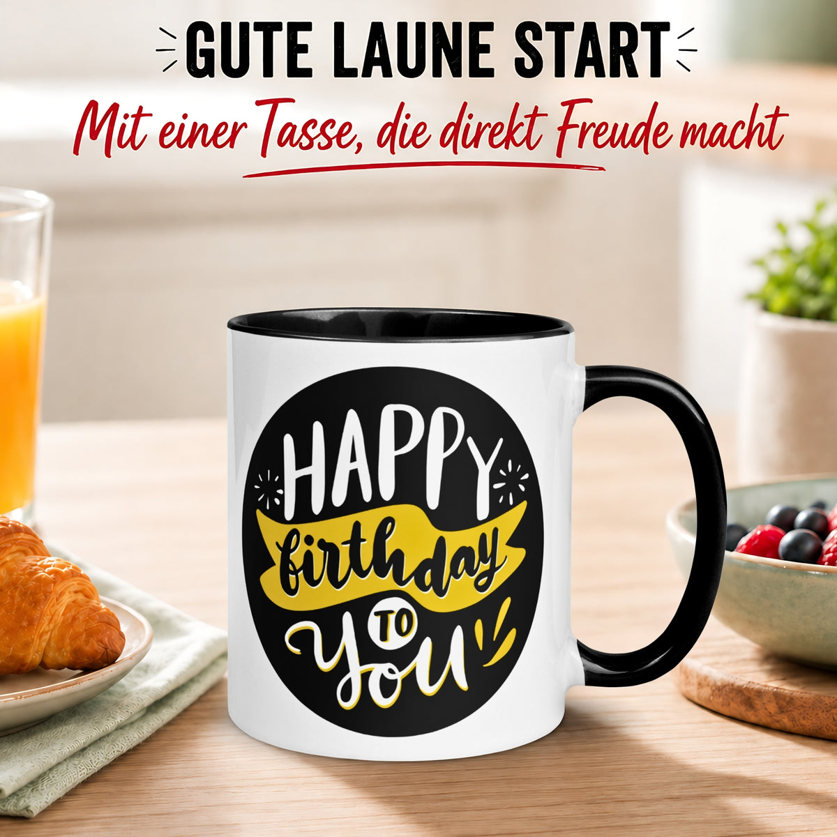 Tasse Geburtstag – „Happy Birthday Schwarz Gold“ – Geburtstagsgeschenk Mann Frau