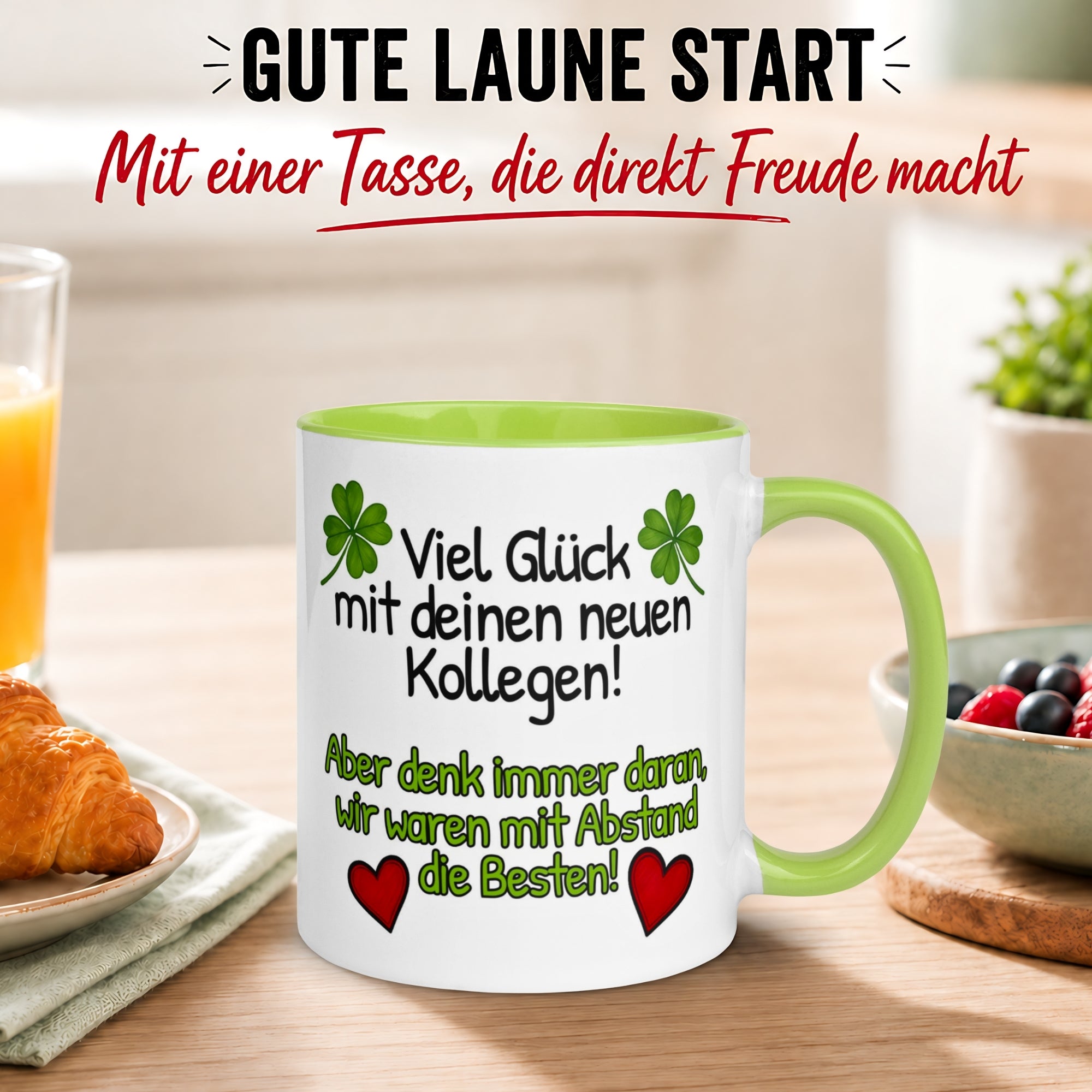 Tasse Abschied – „Viel Glück mit deinen neuen Kollegen“ – Abschiedsgeschenk Kollegin