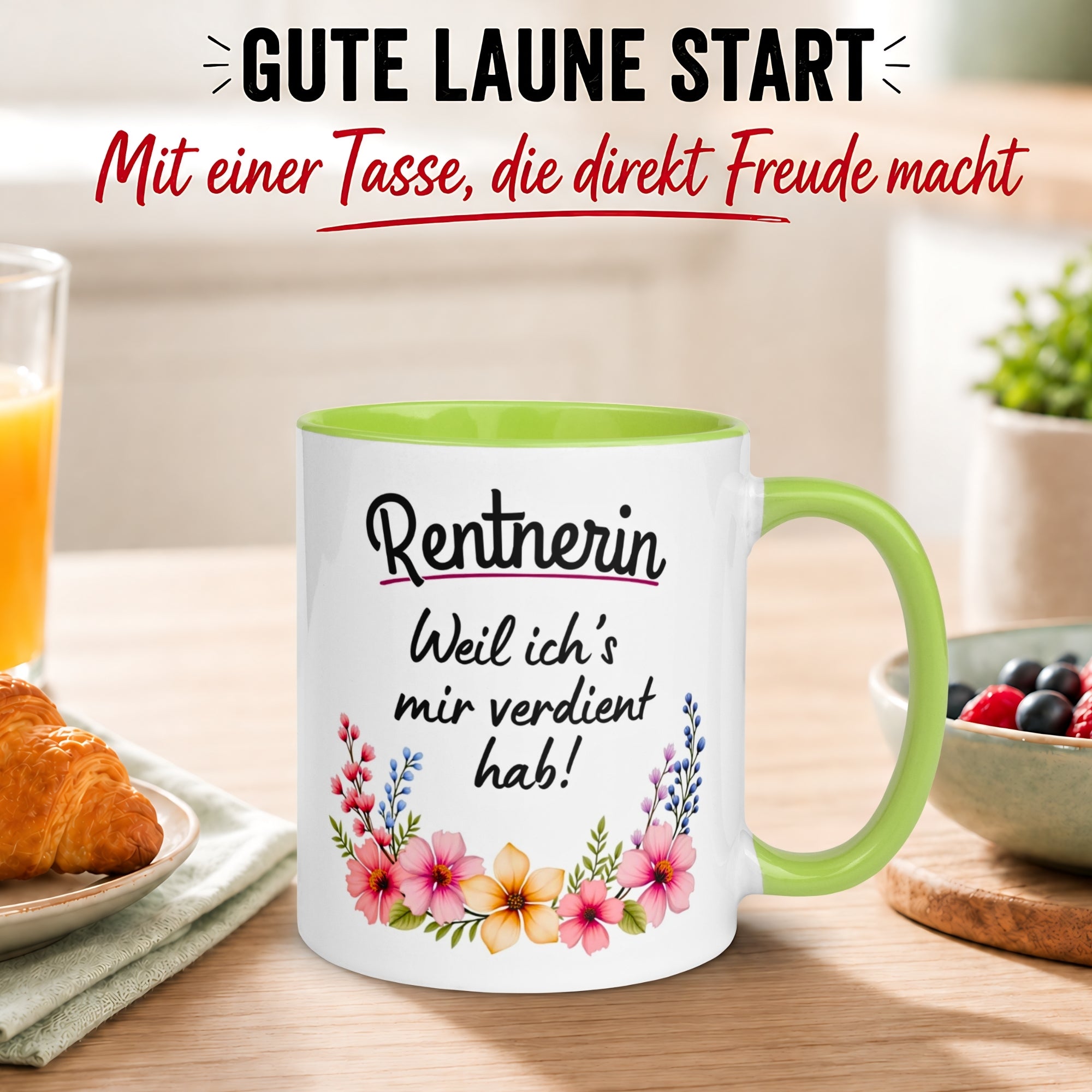 Tasse Rente Frau – „Weil ich's mir verdient hab“ – Geschenk Rentnerin Renteneintritt