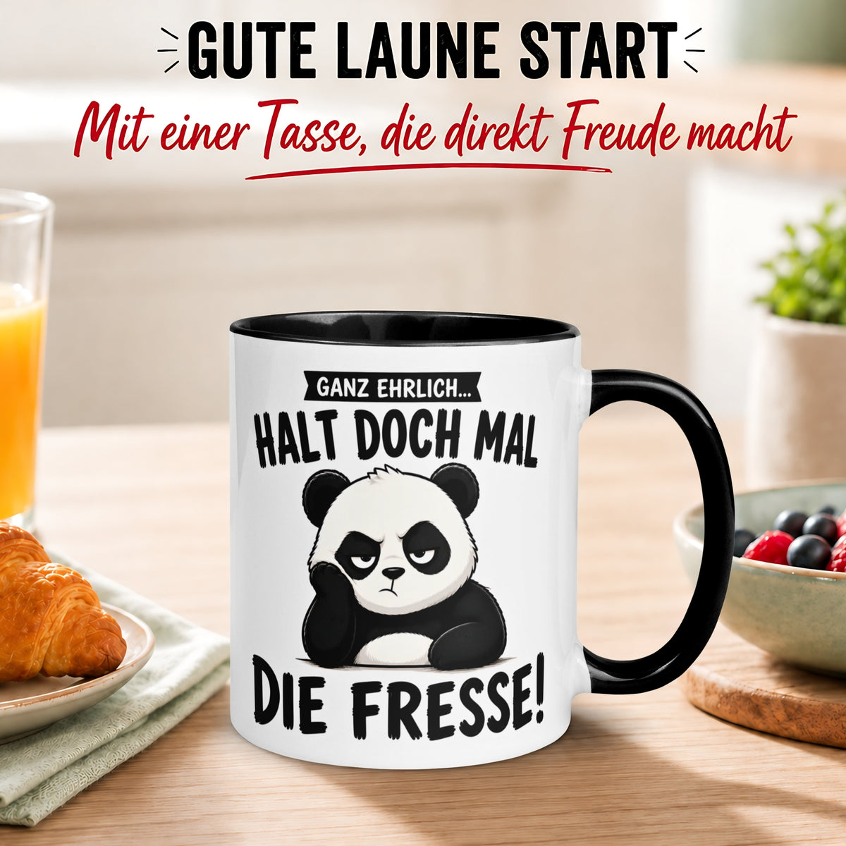 Tasse Panda – „Halt doch mal die Fresse“ – Lustiges Morgenmuffel Geschenk
