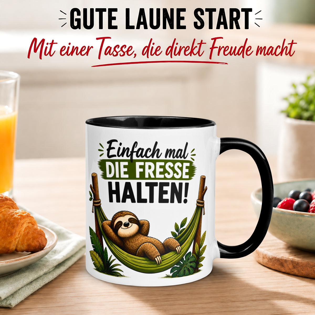 Tasse Faultier – „Einfach mal die Fresse halten“ – lustiger Geschenk Becher fürs Büro