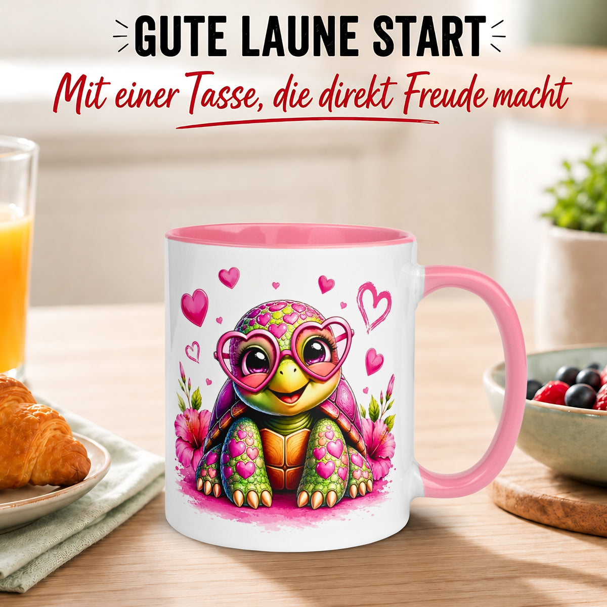 Tasse Schildkröte – „Schildkröte mit Herzbrille“ – Ich liebe Dich Geschenk