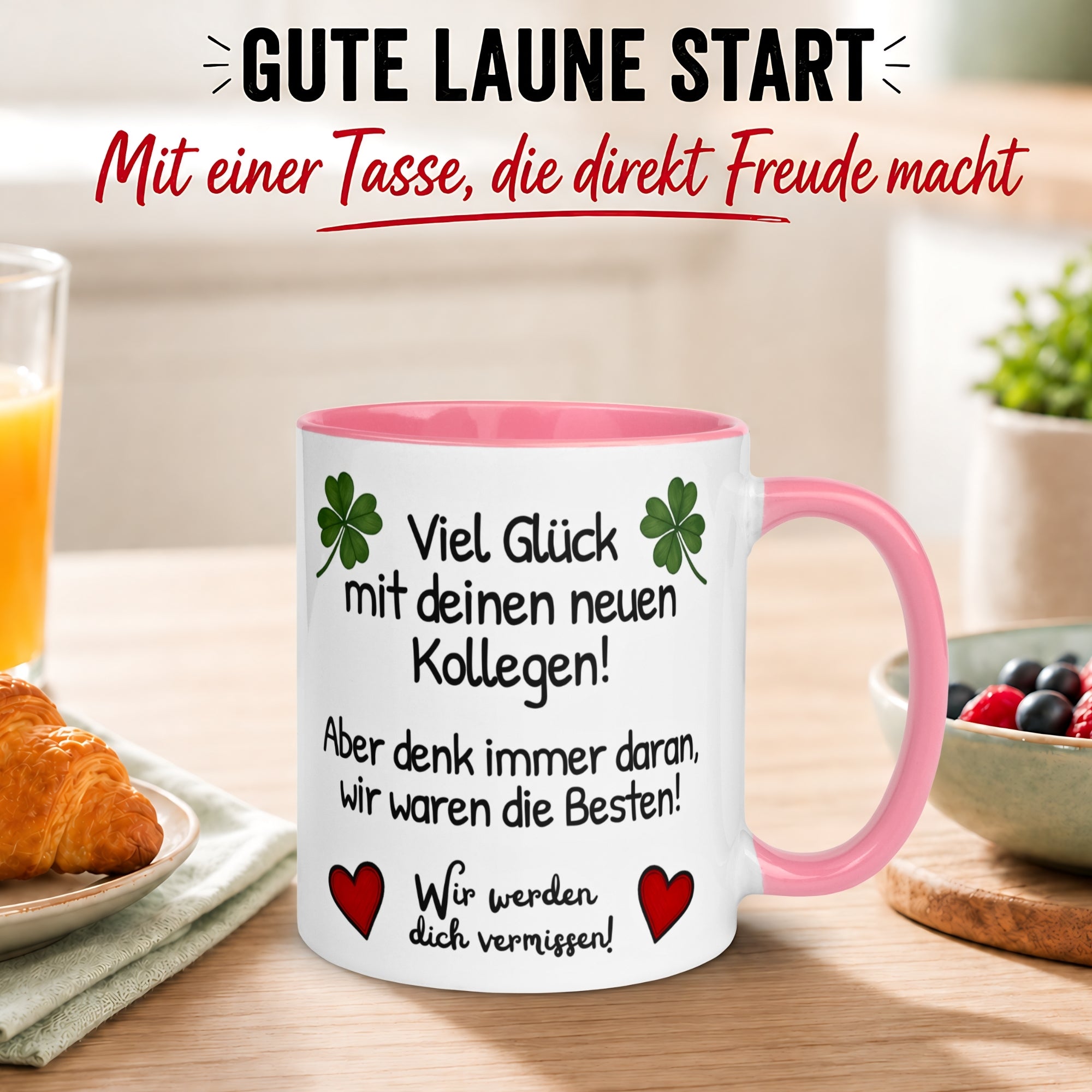 Tasse Abschied – „Viel Glück mit deinen neuen Kollegen“ – Abschiedsgeschenk Kollegin