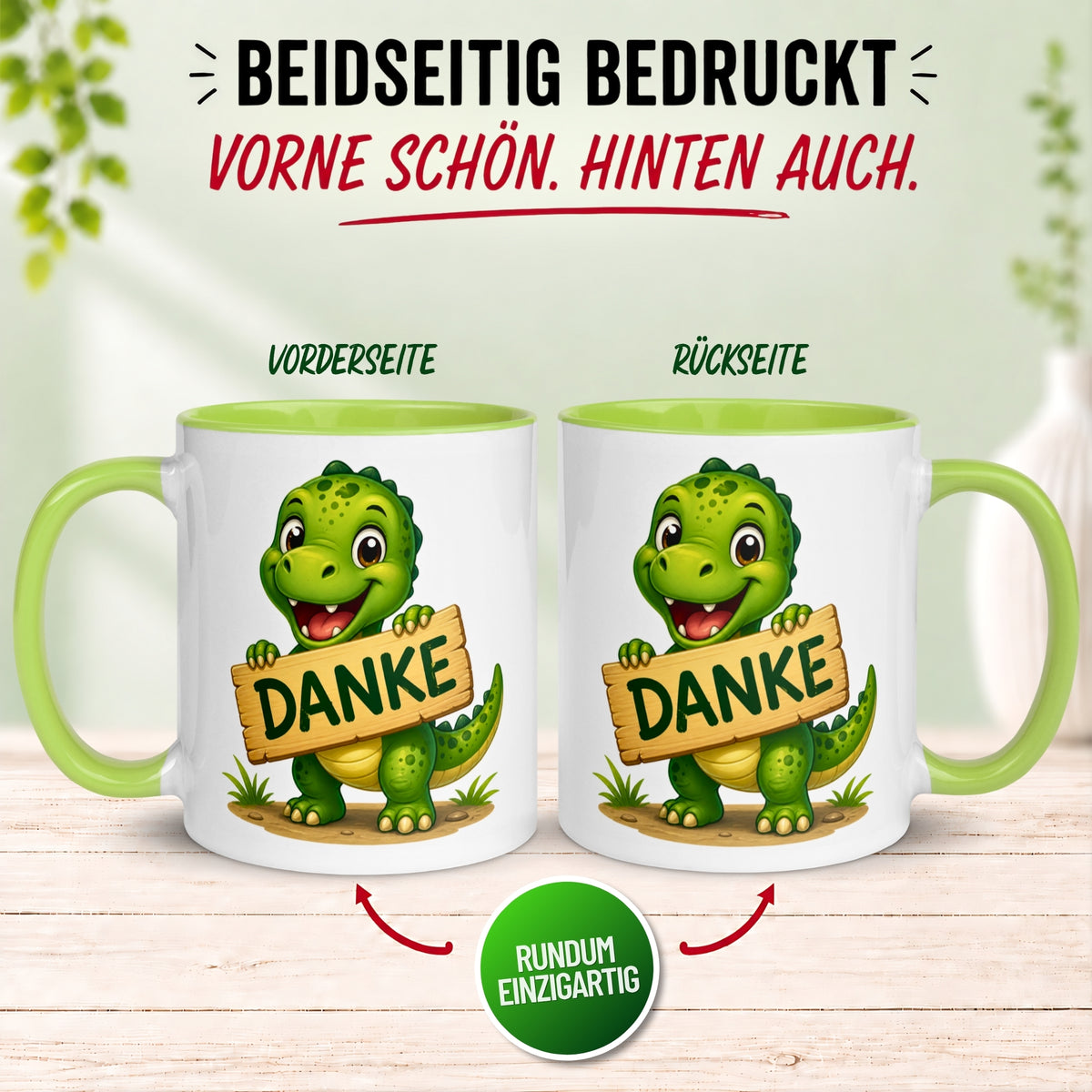 Tasse Dinosaurier – „Danke Schild“ – Dino Dankeschön Geschenk Becher